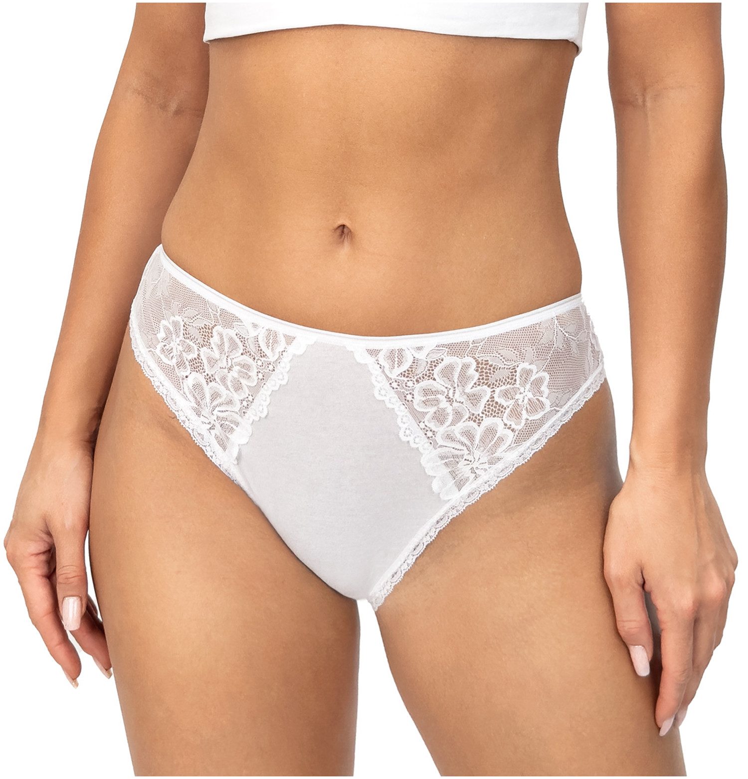 Donna Slip 218 (2-St) Damen 2er Pack Slips Unterhosen Panty florale Spitze Baumwolle