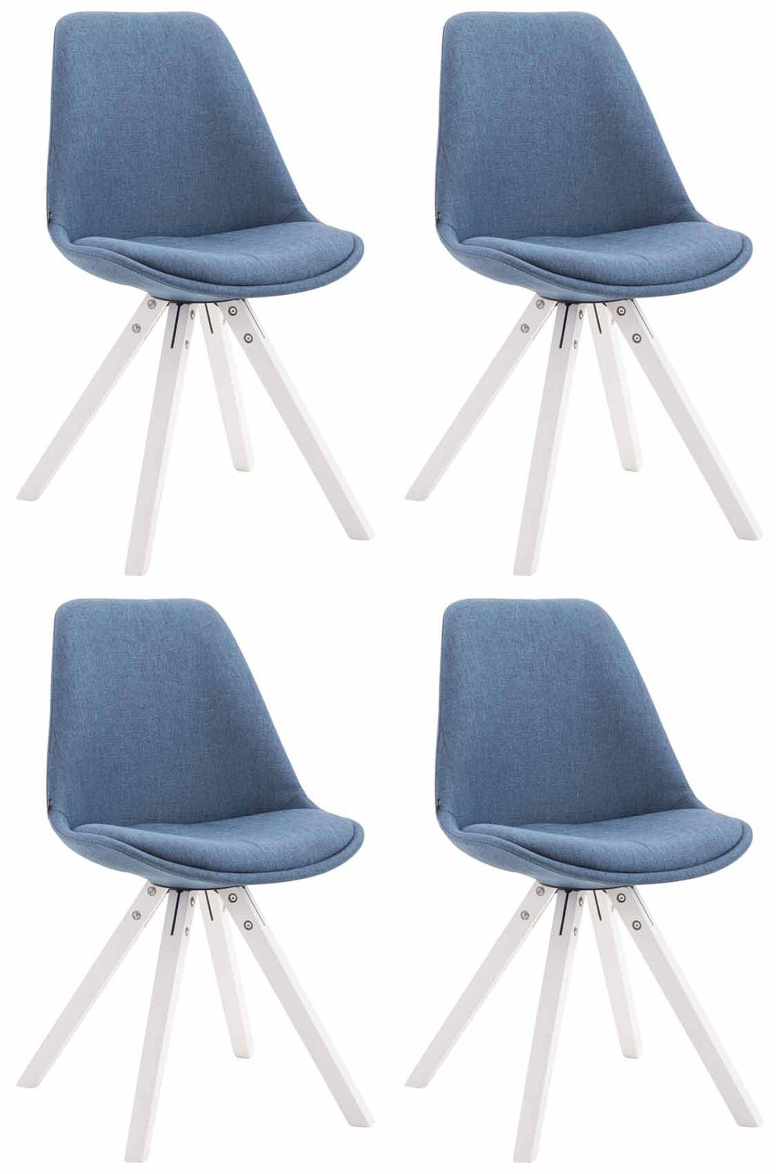 TPFLiving Besucherstuhl Toulon mit hochwertig gepolsterter Sitzfläche - Konferenzstuhl (Küchenstuhl - Esszimmerstuhl - Wohnzimmerstuhl, 4 St), Gestell: Buchenholz weiß - Sitzfläche: Stoff blau