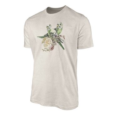 Sinus Art T-Shirt Herren Shirt Organic T-Shirt Aquarell Motiv Wellensittich Blumen Bio-Baumwolle Ökomode Nachhaltig F (1-tlg)