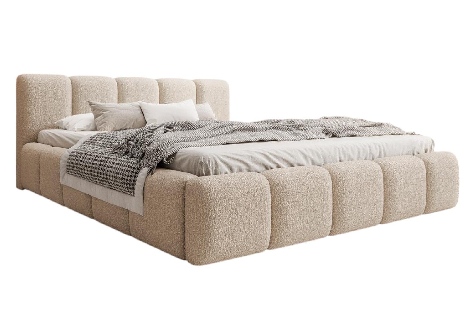 Compleo Polsterbett mit niedriges Kopfteil, Design Bett Abgerundet mit dicker Polsterung