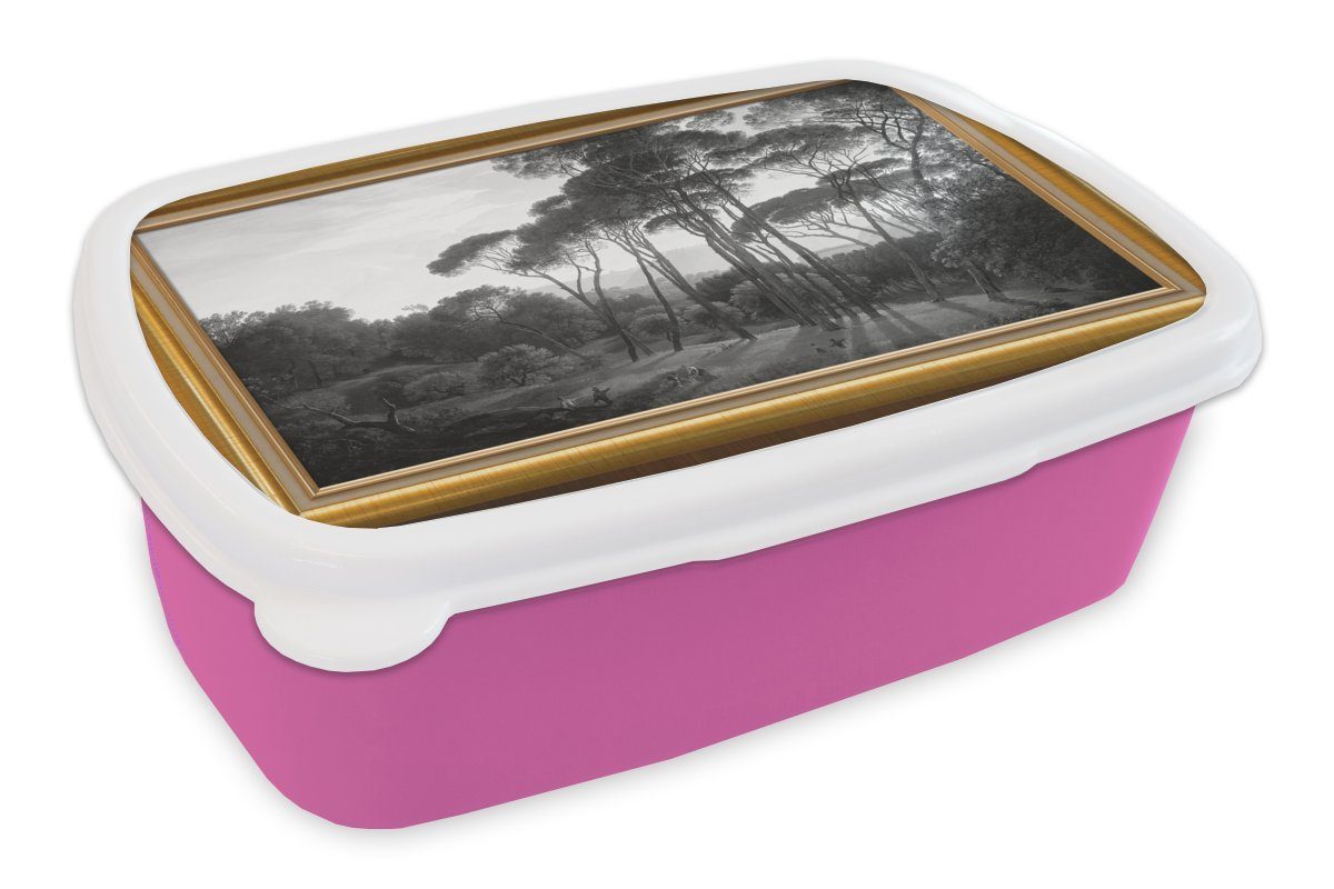 MuchoWow Lunchbox Italienische Landschaft Zirbelkiefer - Hendrik Voogd - Liste - Gold, Kunststoff, (2-tlg), Brotbox für Erwachsene, Brotdose Kinder, Snackbox, Mädchen, Kunststoff rosa