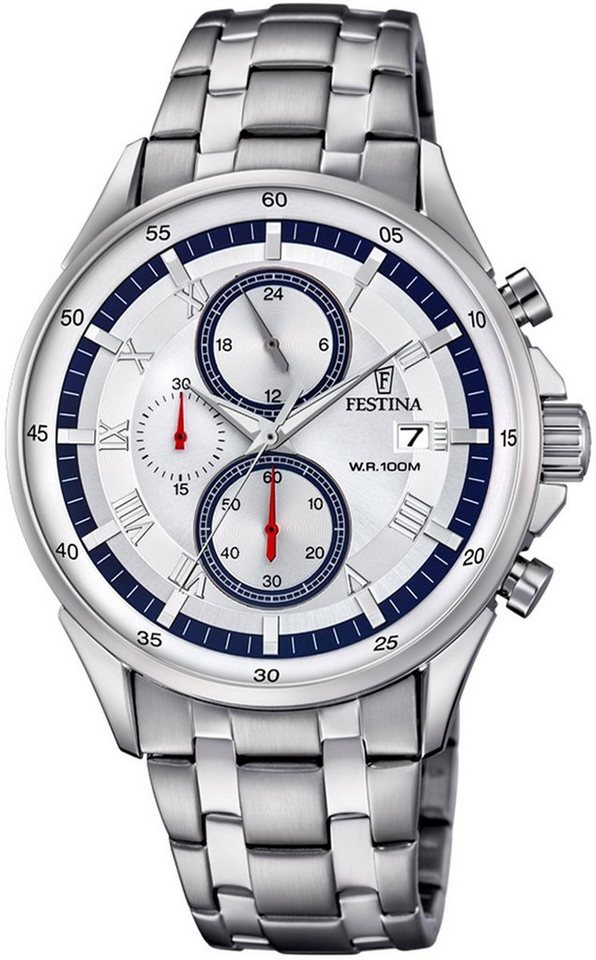 Festina Chronograph Festina Herren Uhr F6853/1 Edelstahl, Herren Armbanduhr  rund, Edelstahlarmband silber