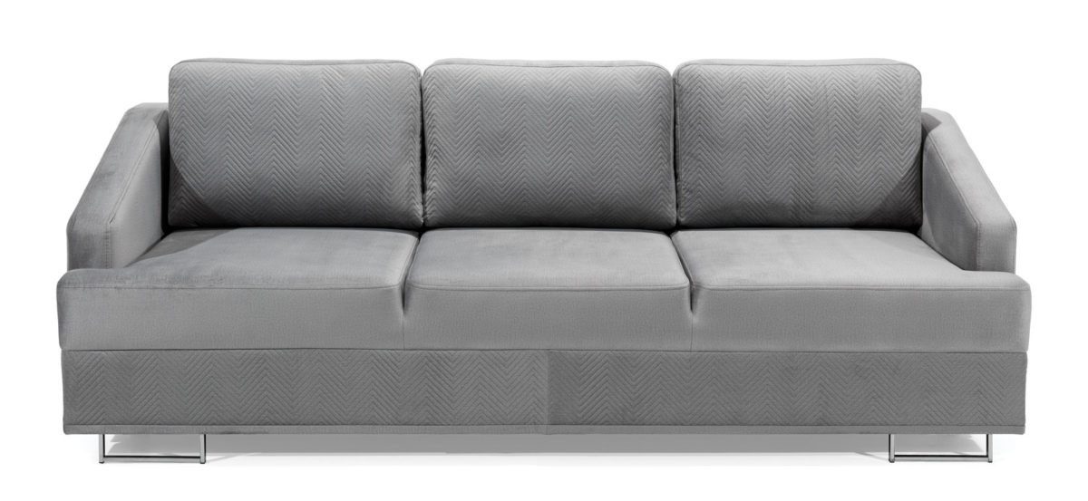 3-Sitzer Stylische Wohnlandschaft mit Schlaffunktion in Grau und Edelstahlfüßen