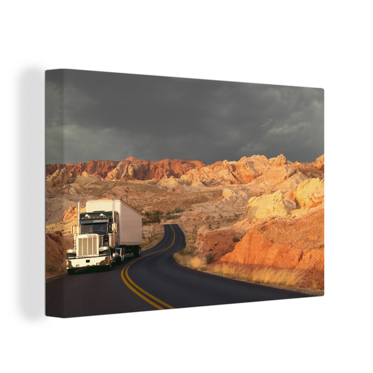 OneMillionCanvasses® Leinwandbild Lastwagen zwischen den Felsen, (1 St), Wandbild Leinwandbilder, Aufhängefertig, Wanddeko, 30x20 cm