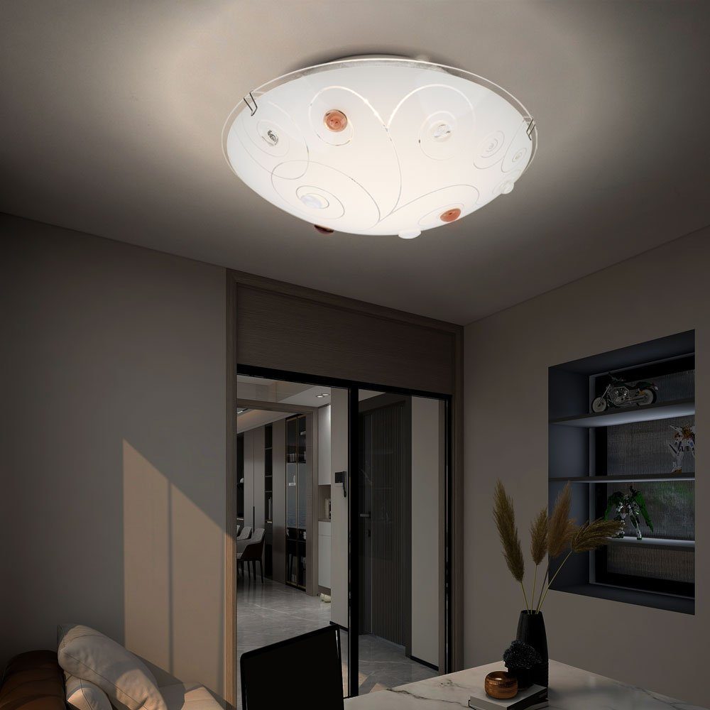 Globo LED Deckenleuchte, LED-Leuchtmittel verbaut, Glasschirm fest Deckenlampe 1-Flammig Wohnzimmer Warmweiß, Deckenleuchte