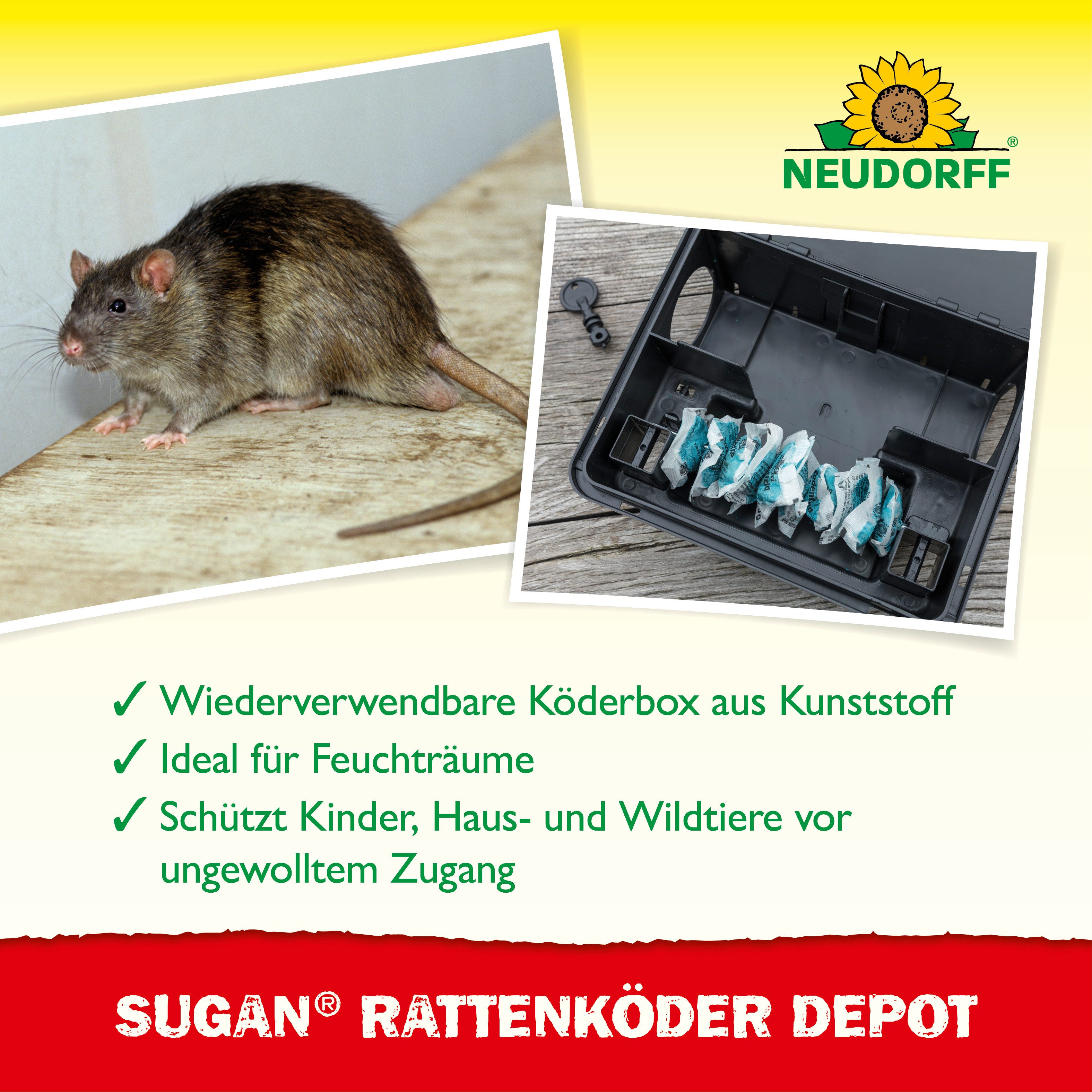 Neudorff Lebendfalle Sugan RattenKöder Depot 2-in-1, Flexibel mit verschiedenen Rattenködern einsetzbar