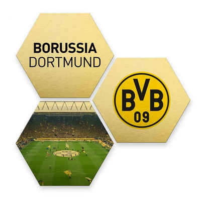 Borussia Dortmund Gemälde 3er Set Fußball Wandschild Signal Iduna Park BVB Borussia Dortmund, Wohnzimmer Bilder modern