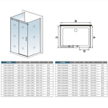 duschspa Komplettdusche 8mm Nano Glas Duschkabine Duschabtrennung Glastür Duschtür Schiebetür, BxT: 110x90 cm, Einscheibensicherheitsglas, Sicherheitsglas, Set