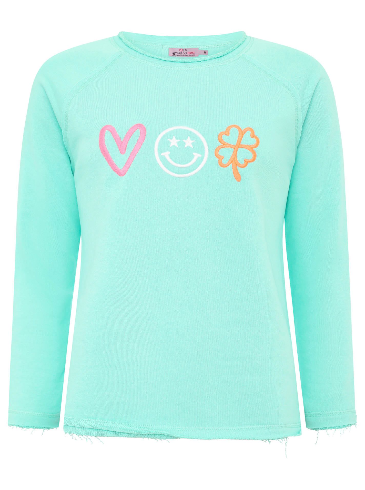 Zwillingsherz Sweatshirt "Love Smile Luck" mit Used-Look Kanten und Sticker günstig online kaufen