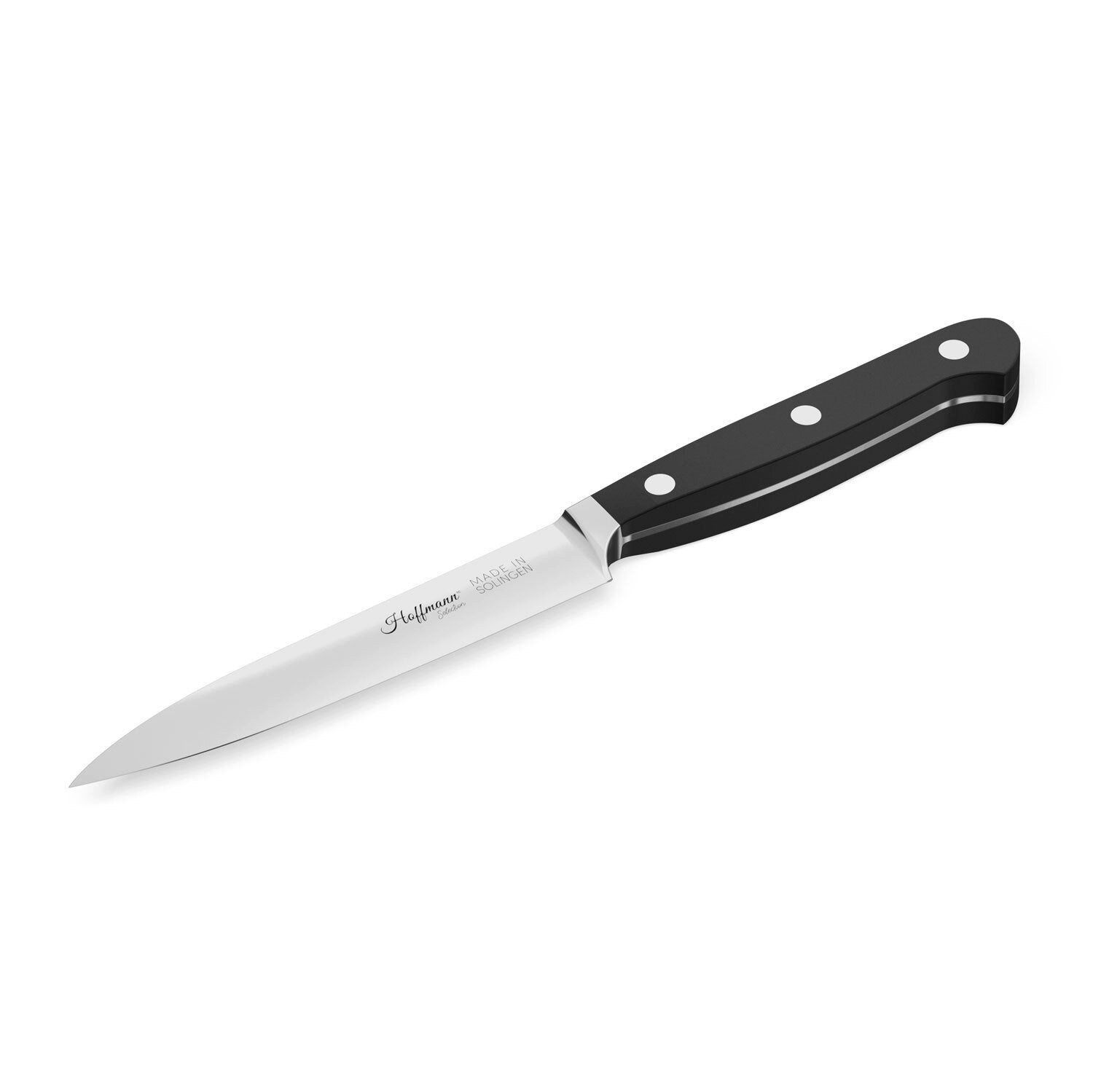 Hoffmann Germany Spickmesser Allzweckmesser handgeschmiedet Solingen 12 cm – rostfreier Stahl, X50CrMoV15, 58 HRC, Glatter Schliff, POM-Griff, Solingen