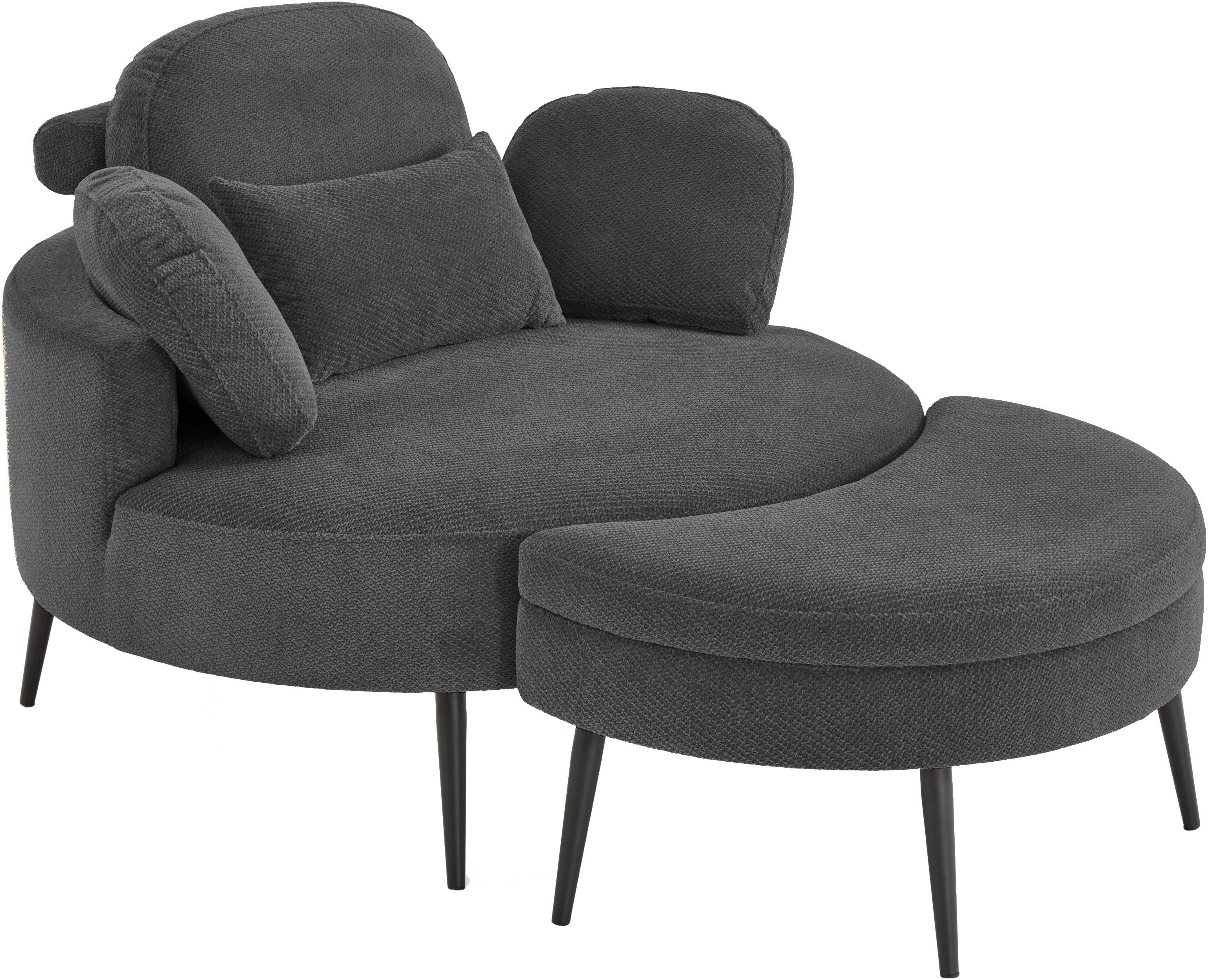 OTTO home Loveseat Riko Sessel, B: 110 cm, Sitzhöhe: 44 cm, XXL- Sessel, mit Stauraumhocker, Rückenstütze & 4 Zierkissen
