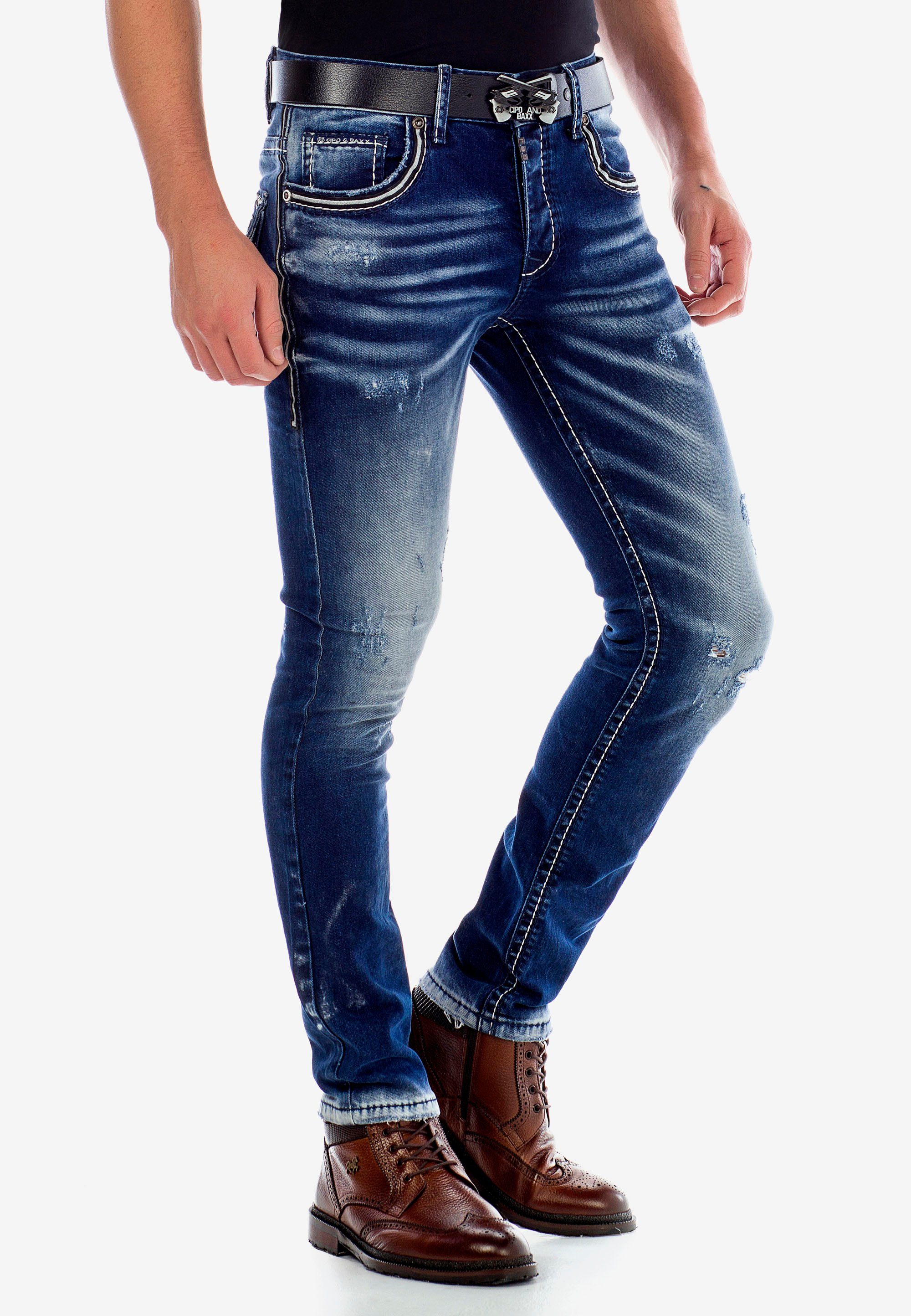 Cipo & Baxx Slim-fit-Jeans in Washed Fit im Worn Look Straight