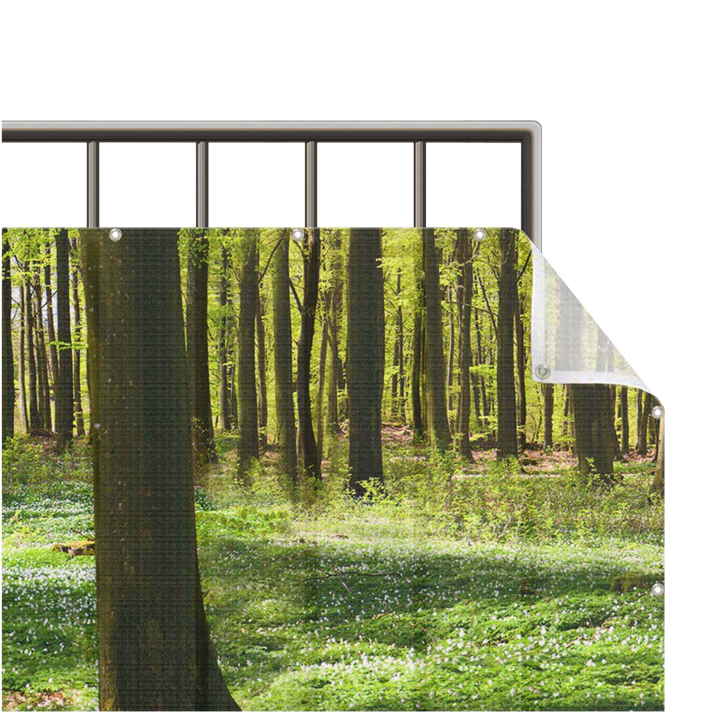 Bilderdepot24 Balkonsichtschutz Sichtschutz Balkon Wald Waldwiese Balkonbespannung (1m bis 10m fein gelochter Sichtschutz aus Mesh für Geländern & Zäunen, Fertig geöst, inkl. Kabelbindern zur Anbringung) Sichtschutz Terrasse Balkontuch Balkonverkleidung Windschutz Terrasse