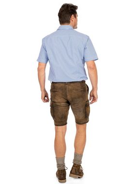 OS-Trachten Trachtenhemd Karo Kurzarmhemd IMMENSTADT blau (Slim Fit)