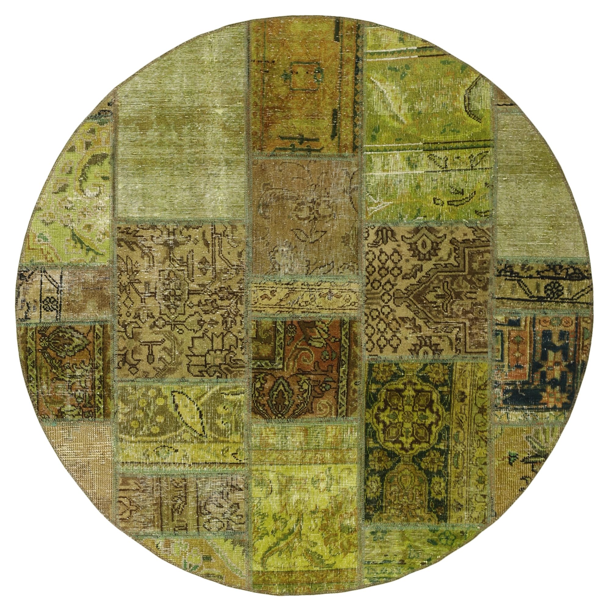 Wohnando Teppich MY-RUG Vintage Patch Work Floral & Ornamentiert 150x150cm, Rund, Höhe: 10 mm, Handgeknüpfter Teppich,Handgesponnene Wolle, mit Naturfarben gegärbt