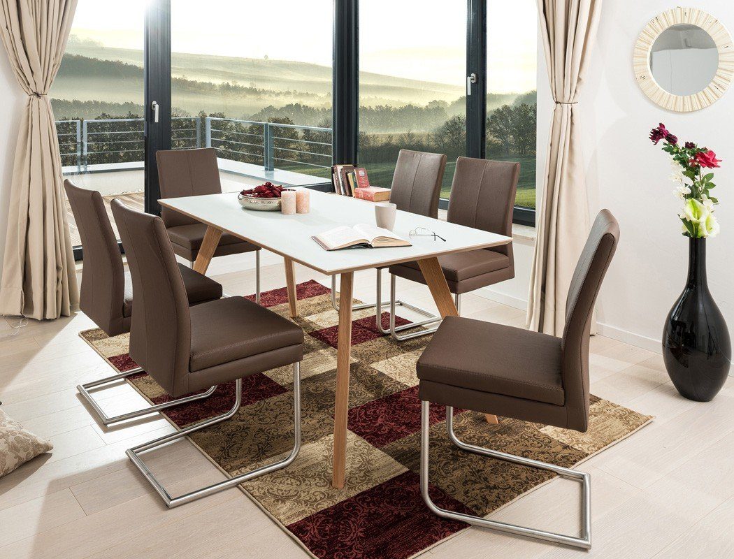 expendio Essgruppe Tromsa Vidrio, (komplette Tischgruppe, Spar-Set, 7-tlg), Tisch Eiche natur mit Glasauflage 140x90 cm + Stühle Gonda espresso