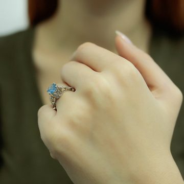 EinStein Diamant Diamantring Halo Diamant Oval Blauer Topas Ring 14 Karat Weißgold