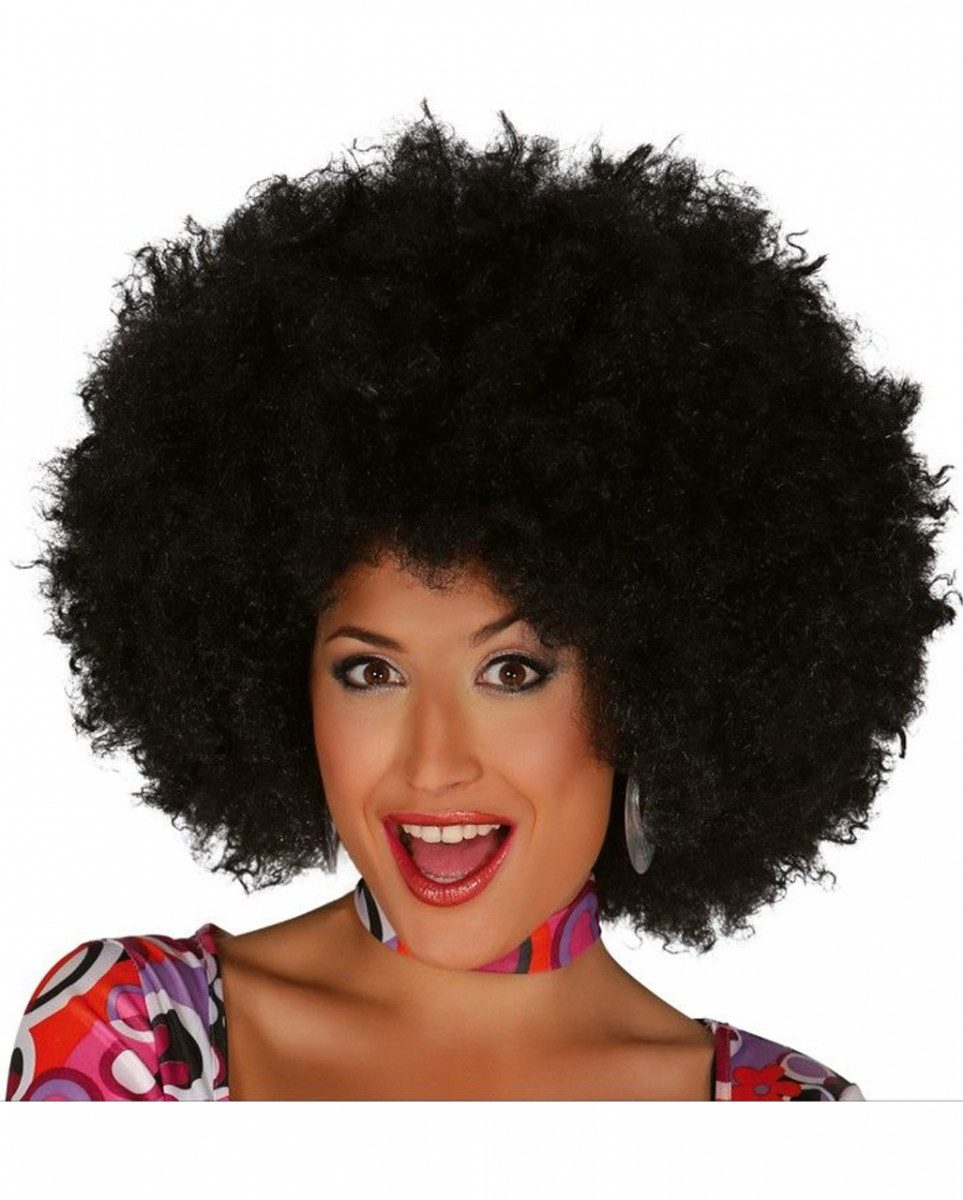 Horror-Shop Kostüm-Perücke Afro Perücke schwarz für Hippie Motto Party & Fasc