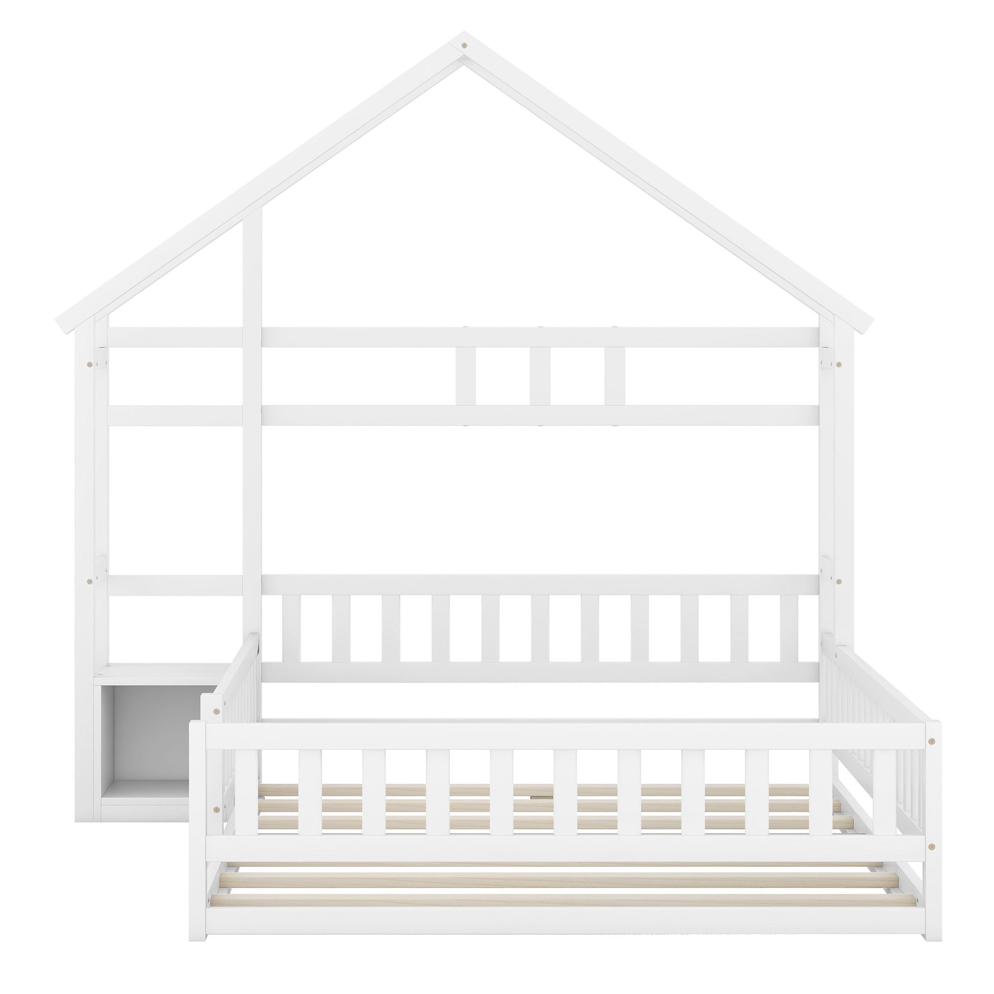 ohne Matratze mit Nachttischen), 200cm, Flachbetten x Doppelbett Kinderbett Weiß Funktionsbett (Hausbetten WISHDOR Holzbett Geländer mit 140