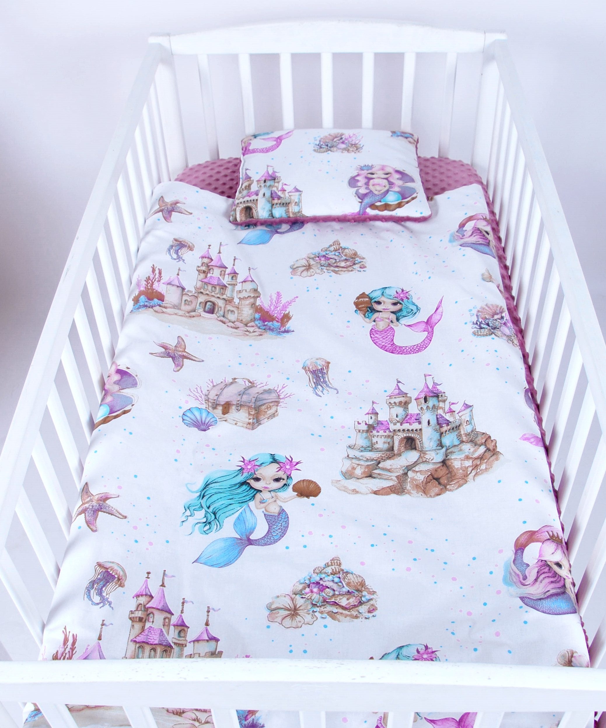 Babydecke BABYLUX Babydecke Krabbeldecke MINKY Kuscheldecke 75x100 cm+KISSEN, BabyLux, K147 - Retro-Rosa + Meerjungfrauen