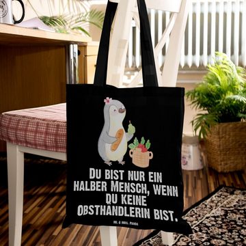 Mr. & Mrs. Panda Tragetasche Obsthändlerin Herz - Schwarz - Geschenk, Beutel, Wochenmarkt, Stoffbe (1-tlg), Modisches Design