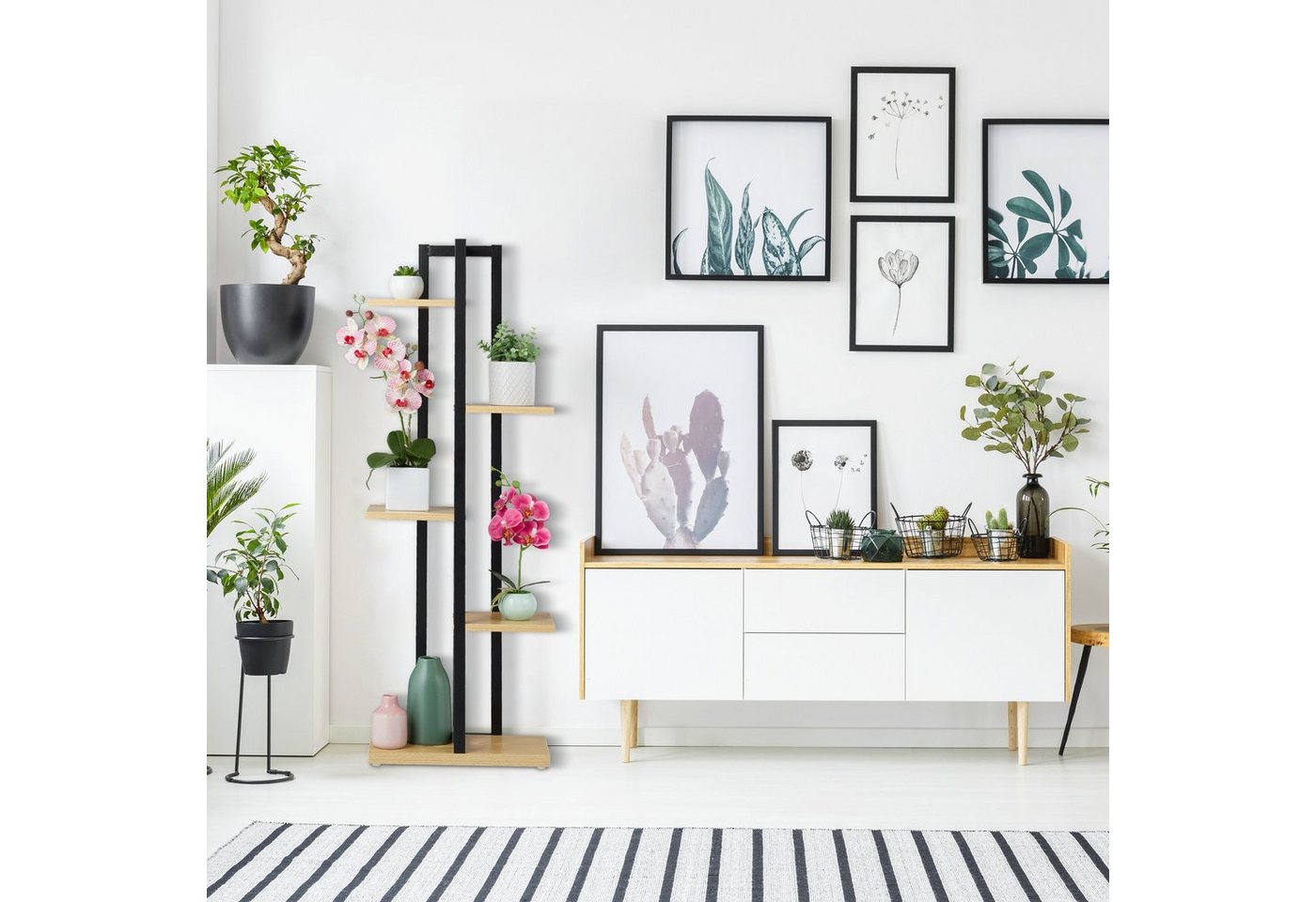 Thumbnail - relaxdays Blumenständer Pflanzenregal mit 5 Ablagen, Hellbraun