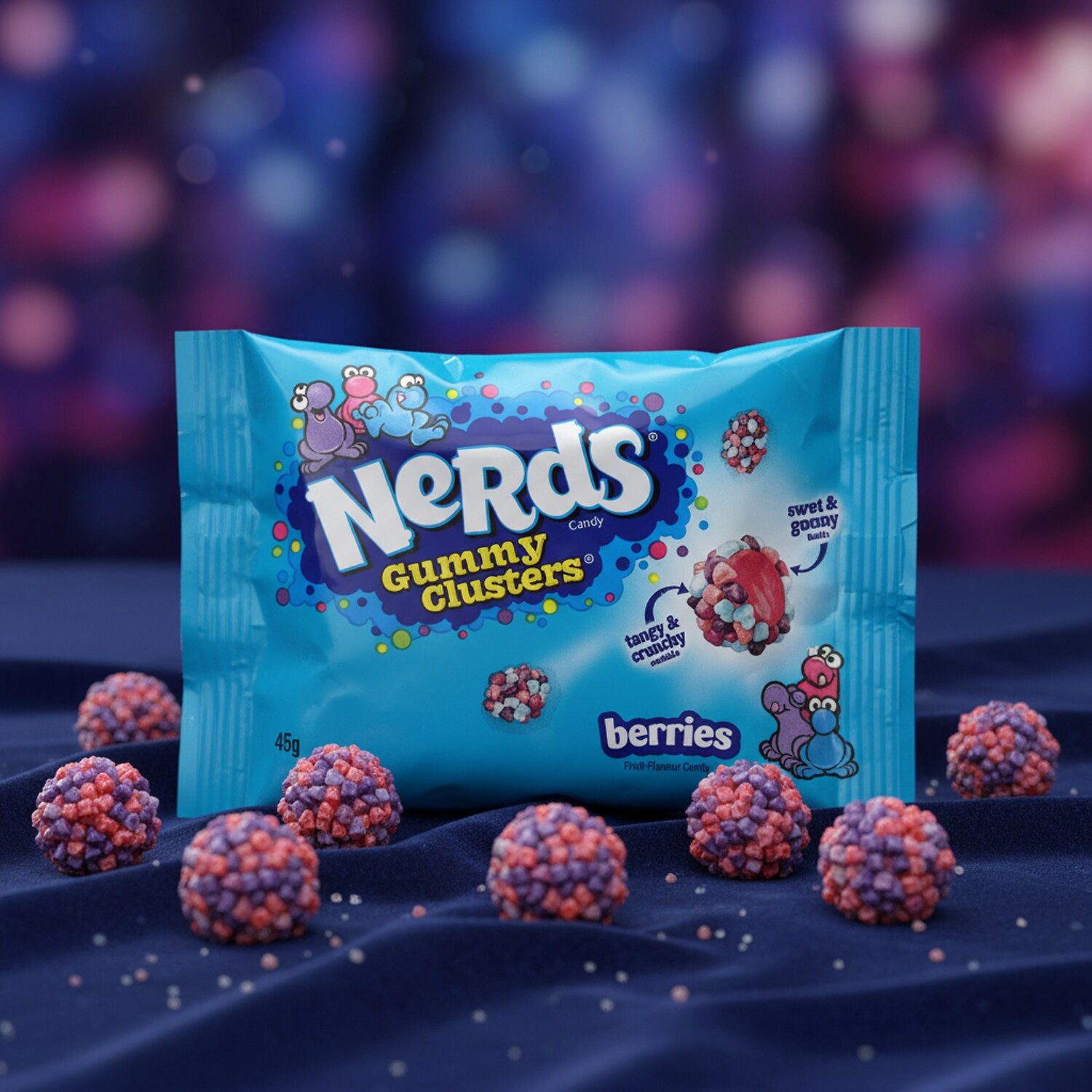 Nerds Süßigkeit, 1 x 45 g, Gummy Clusters Berries – Fruchtig, sauer & knusprig