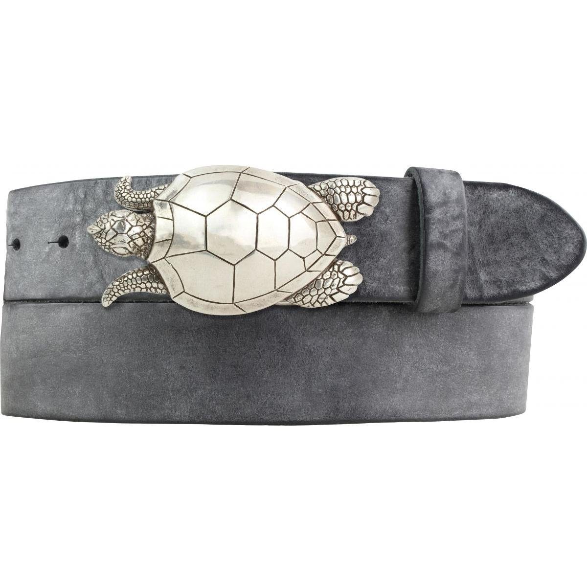 BELTINGER Ledergürtel Gürtel mit Schildkröte-Gürtelschnalle aus weichem Vollrindleder 4 cm U Schwarz, Silber