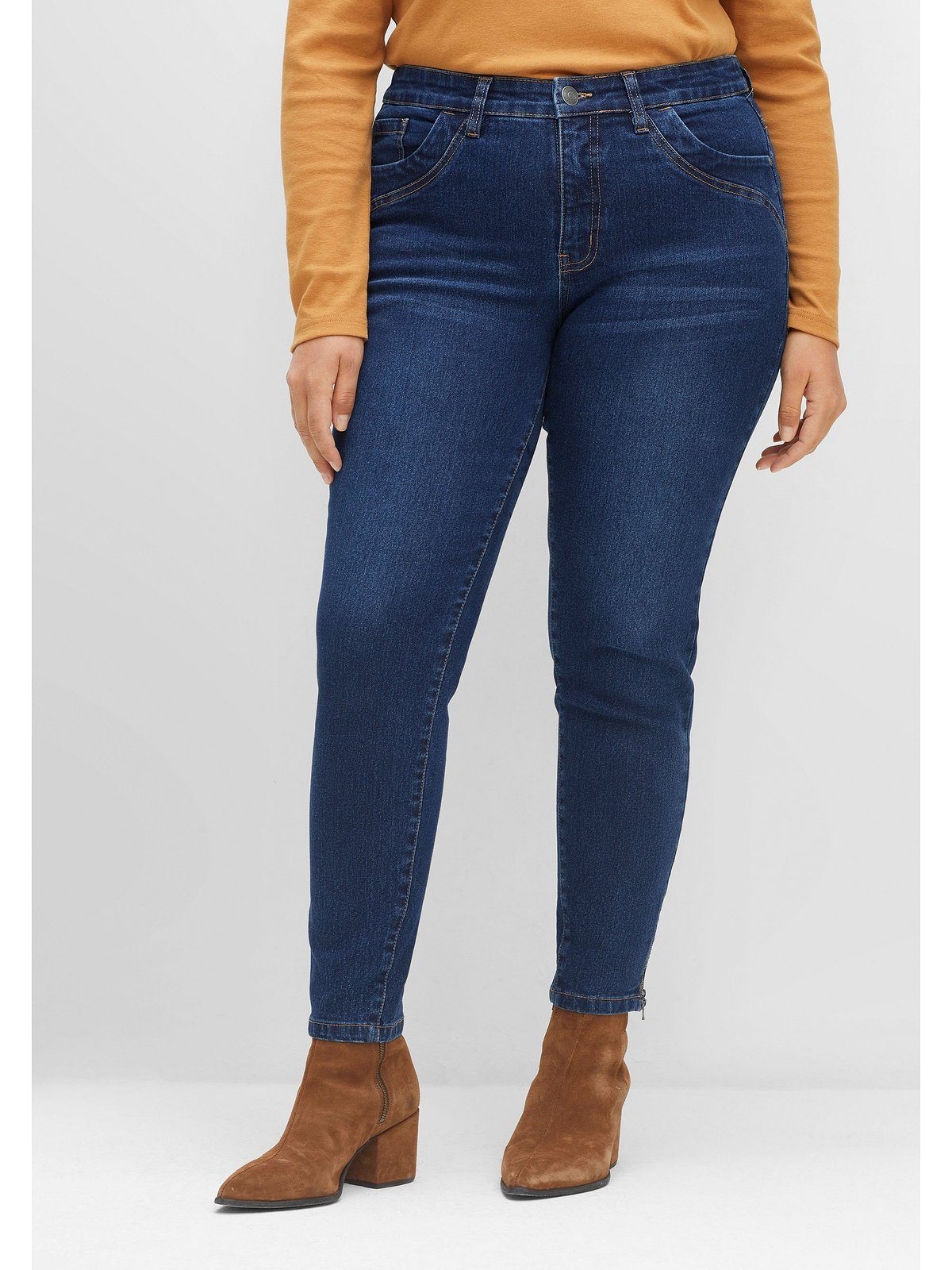 Sheego Stretch-Jeans Große Größen mit Zippern am Saumabschluss