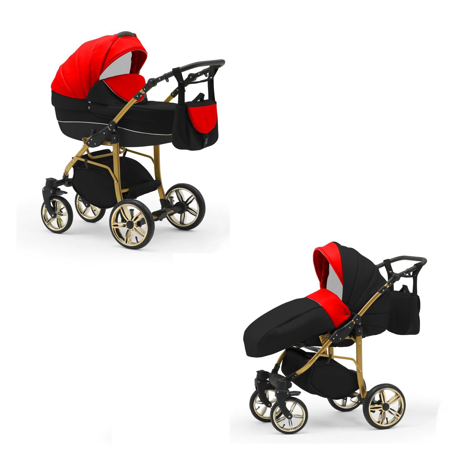 babies-on-wheels Kombi-Kinderwagen 2 in 1 46 Schwarz-Rot Gold Cosmo in Farben Kinderwagen-Set - Teile ECO - 13
