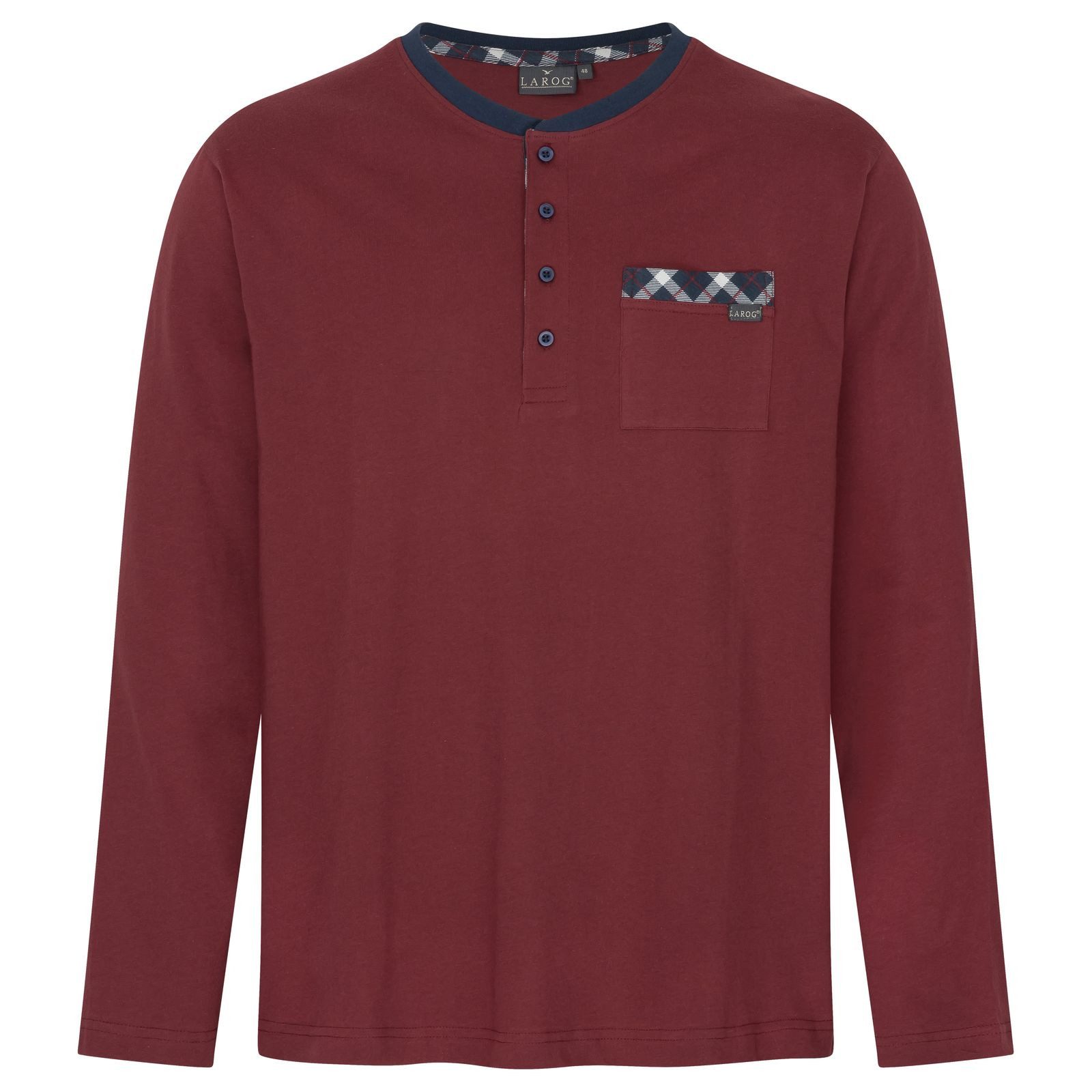 LAROG Schlafanzug Pyjama tawny port / checks (2 tlg) Pyjama mit Knopfleiste und aufgesetzter Brusttasche