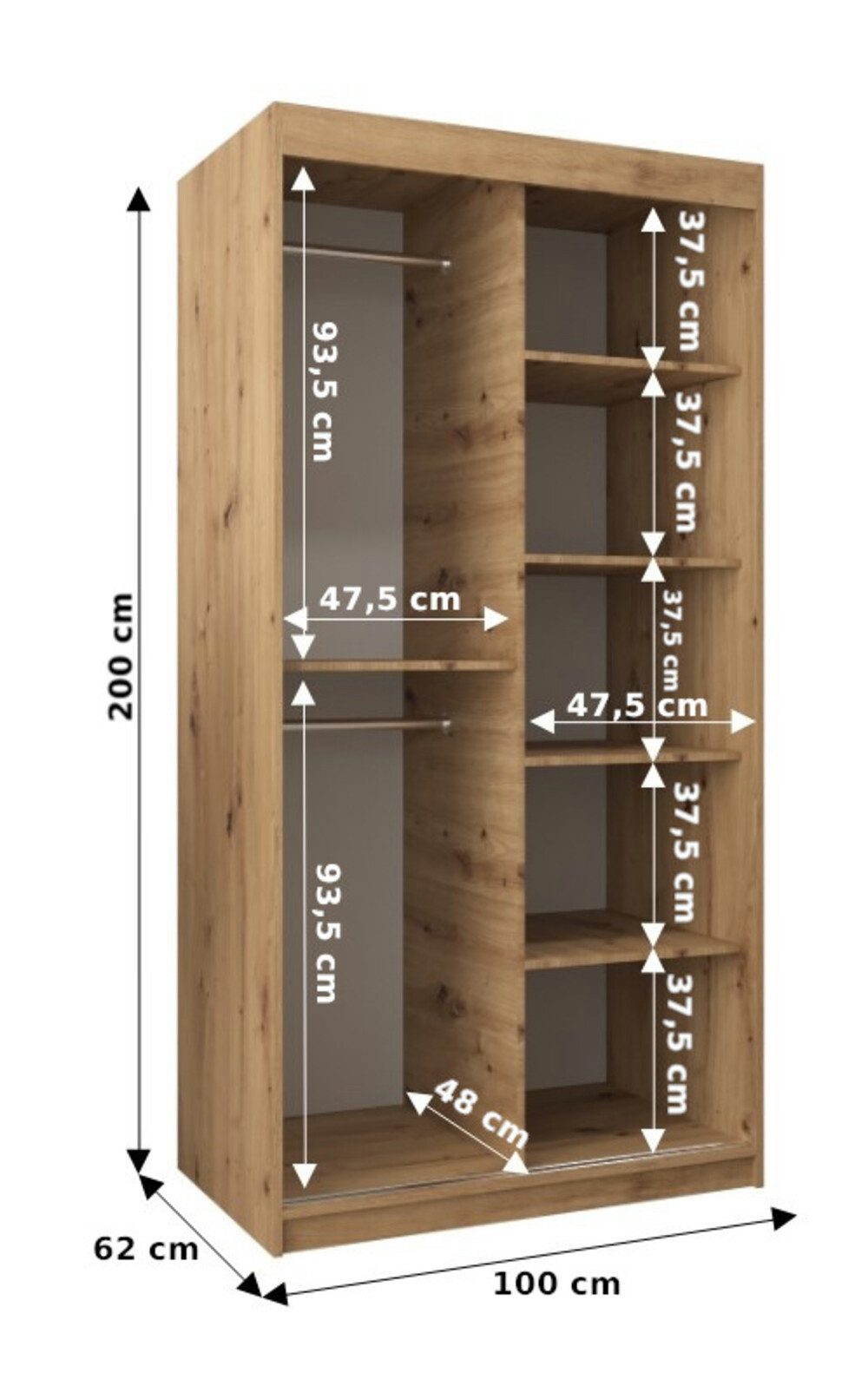 MOEBLO Schwebetürenschrank CYLIO (mit Spiegel – Moderner Kleiderschrank mit Schiebetüren, Metall-Kleiderstangen & BIMAK-System, in mehreren Farben & Größen, Sch – Bild 5 von 5
