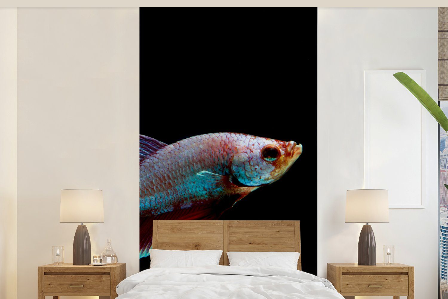 MuchoWow Fototapete Fische - Tiere - Licht, Matt, bedruckt, (2 St), Vliestapete für Wohnzimmer Schlafzimmer Küche, Fototapete