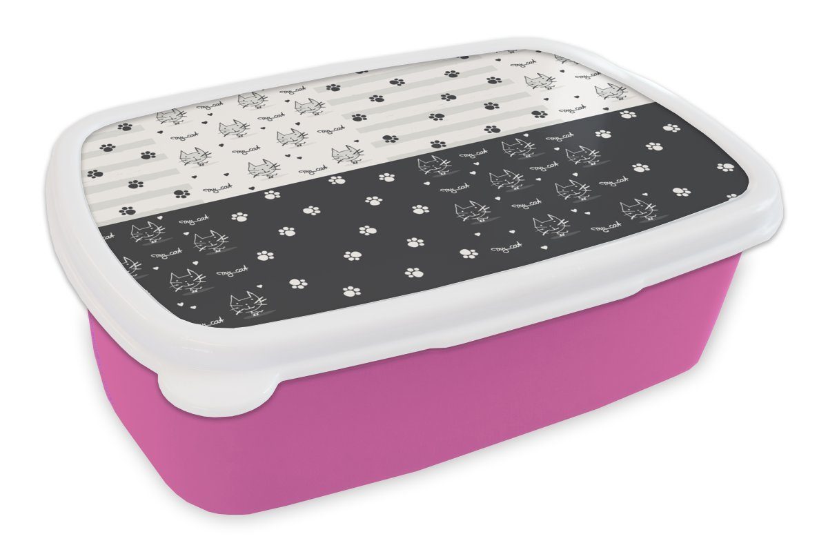 MuchoWow Lunchbox Pfoten - Kunststoff, Mädchen, (2-tlg), Muster Kinder, Brotbox rosa Erwachsene, Snackbox, Haustiere, Kunststoff - Brotdose - für Katzen