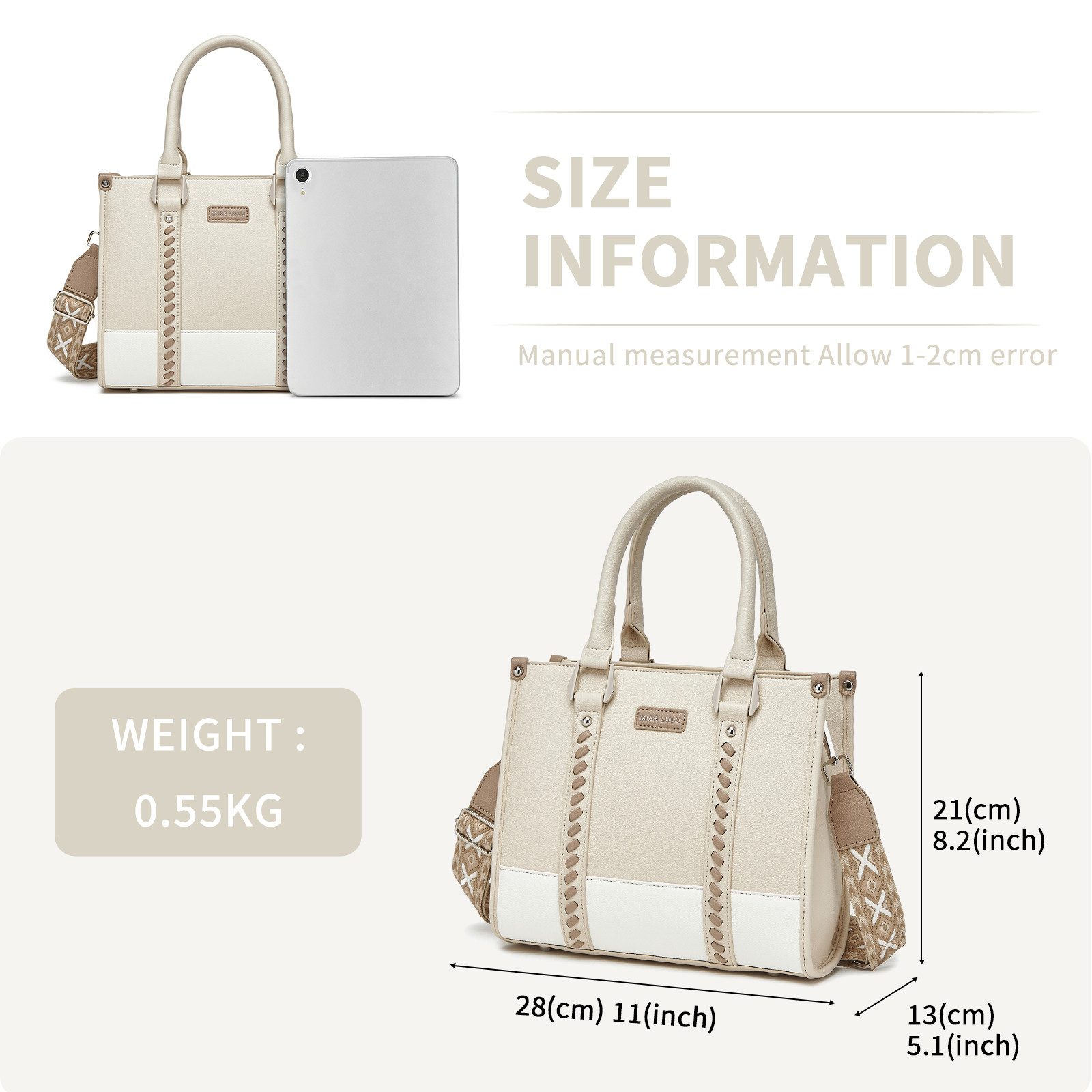 Miss Lulu Handtasche Damen Shopper Tasche Elegant mit Reißverschluss 28x21x günstig online kaufen