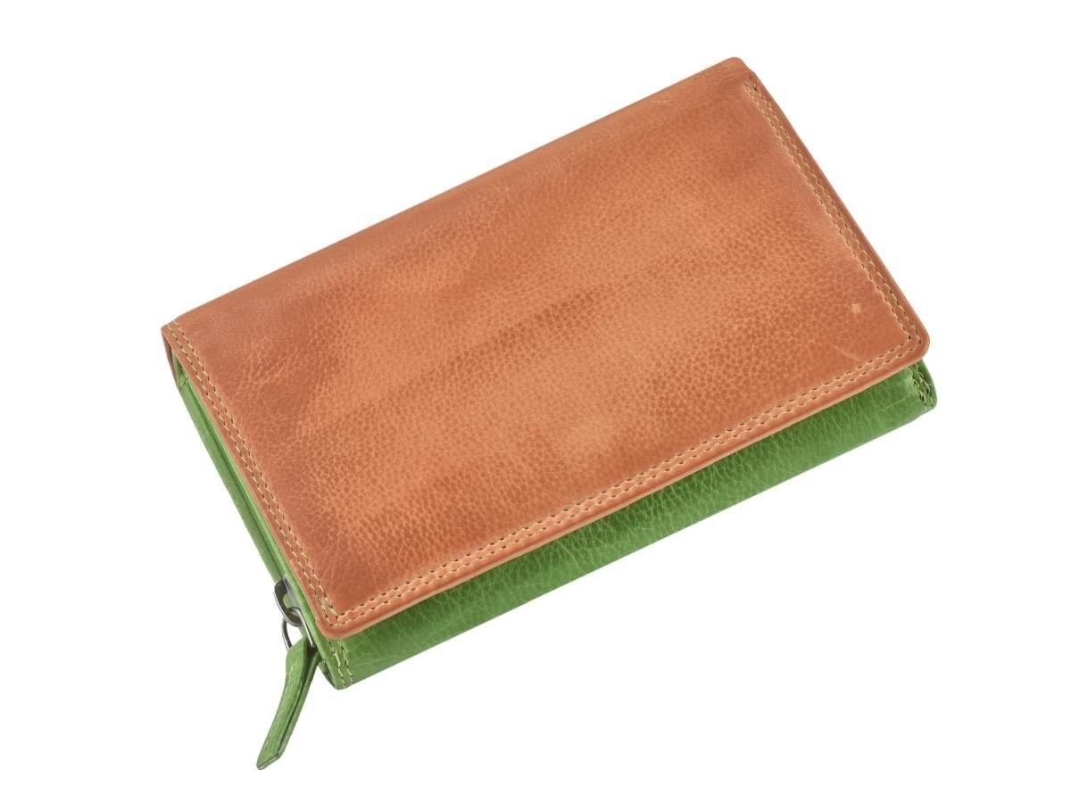 Mika Geldbörse Color, Damenbörse, bunt, Portemonnaie, 12 Kartenfächer, 15x10cm orange-grün