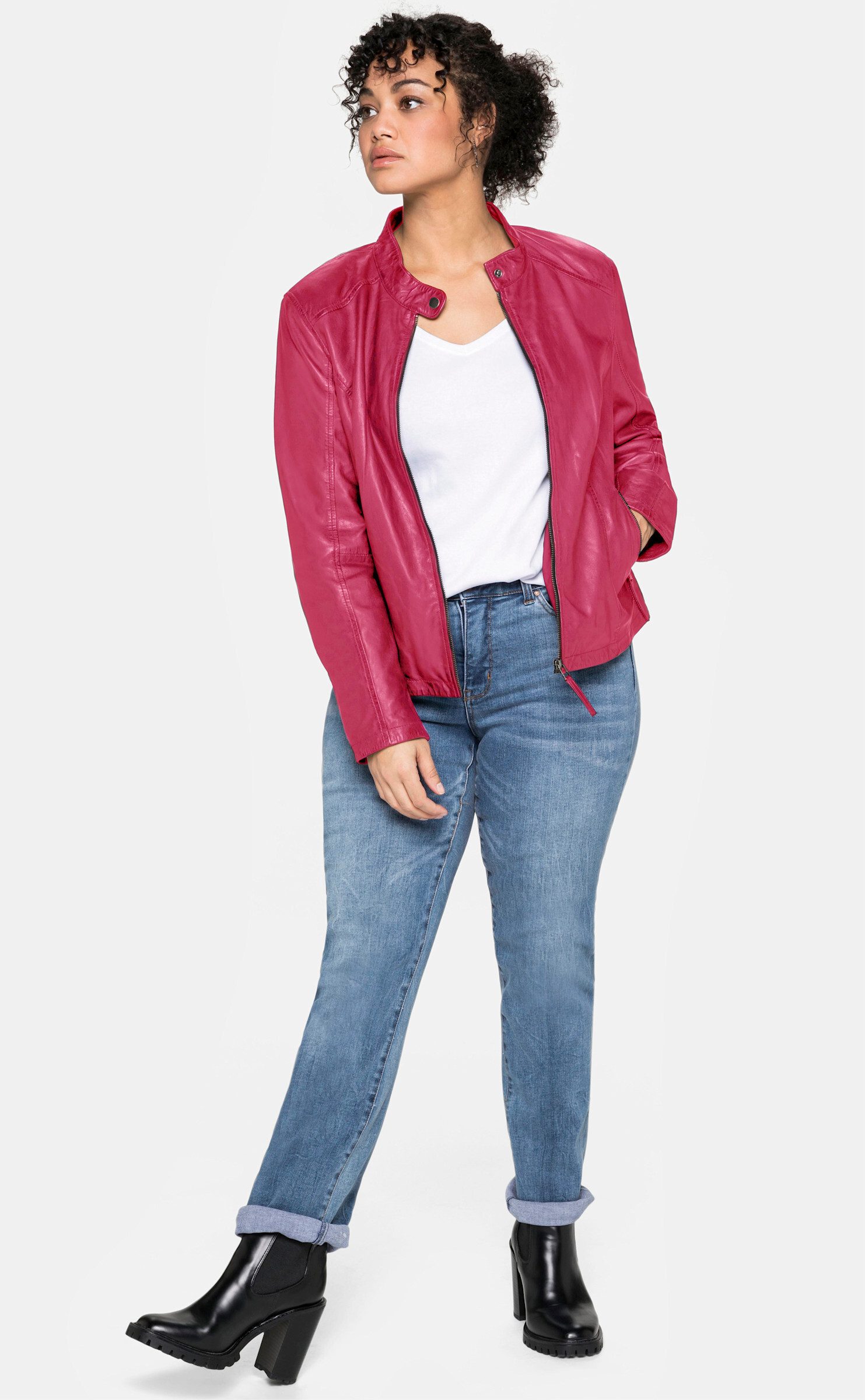 Sheego Allwetterjacke Lederjacke . aus Lammnappa, mit Stehkragen günstig online kaufen