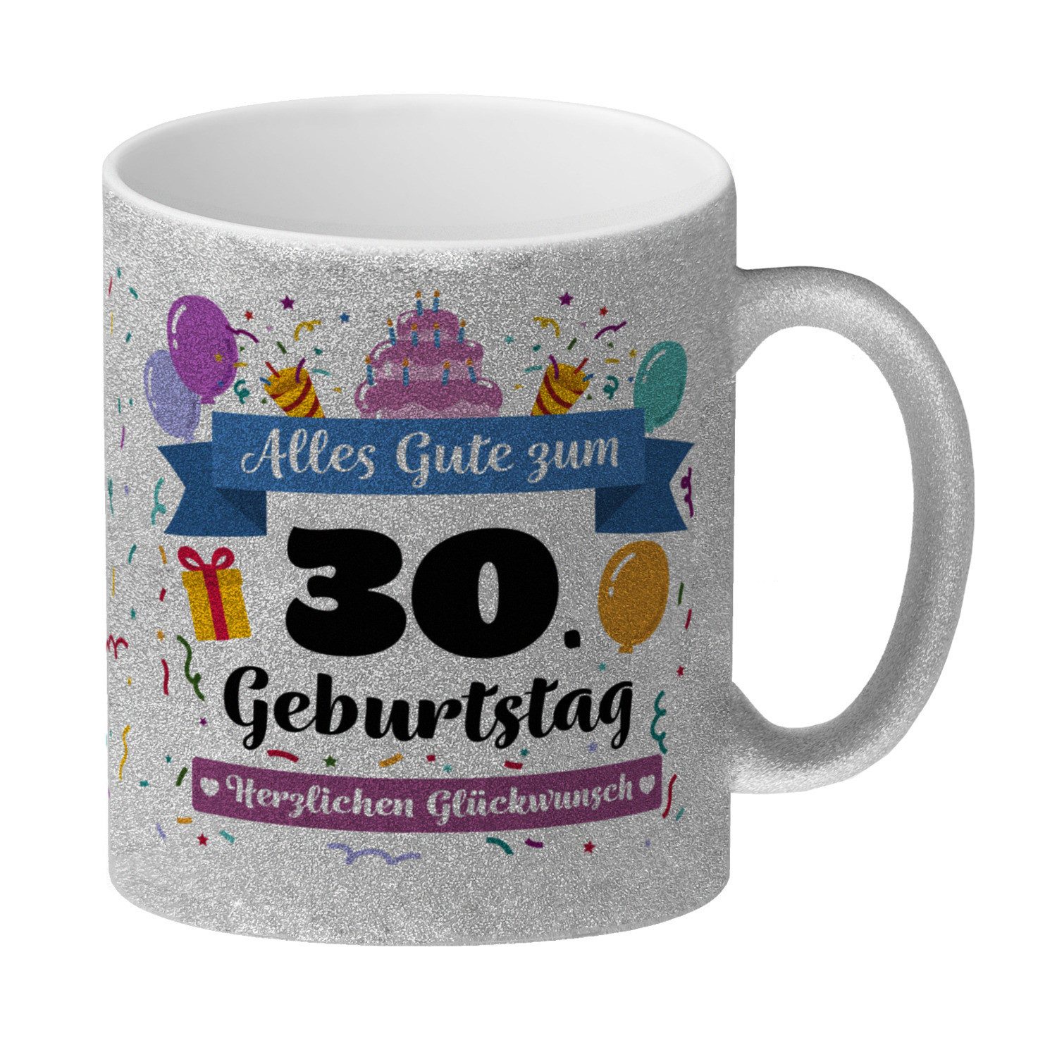 speecheese Tasse 30. Geburtstag GlitzerKaffeebecher mit lustigem
