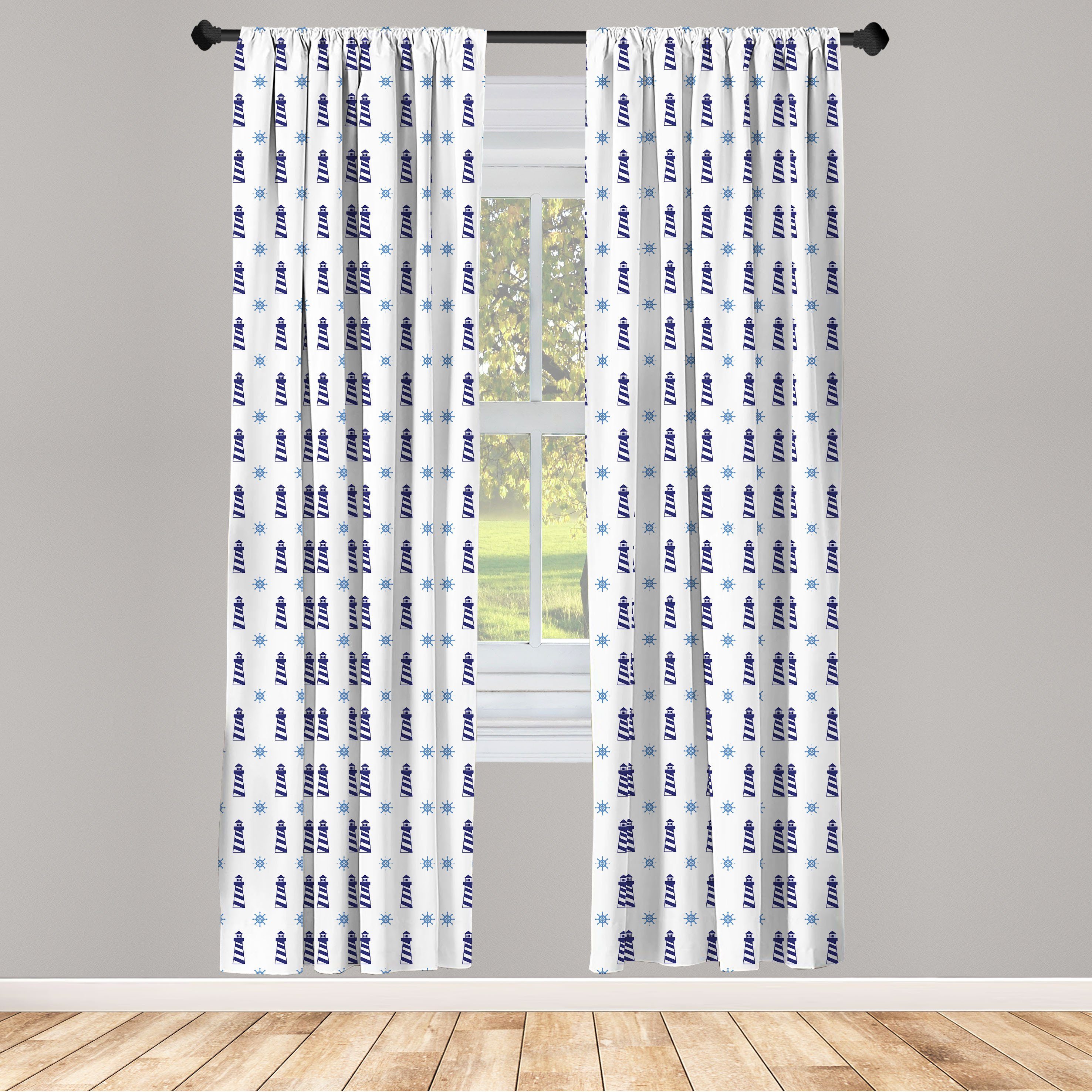 Gardine Vorhang für Wohnzimmer Schlafzimmer Dekor, Abakuhaus, Microfaser, Navy blau Aqua Aufwändiger Muster