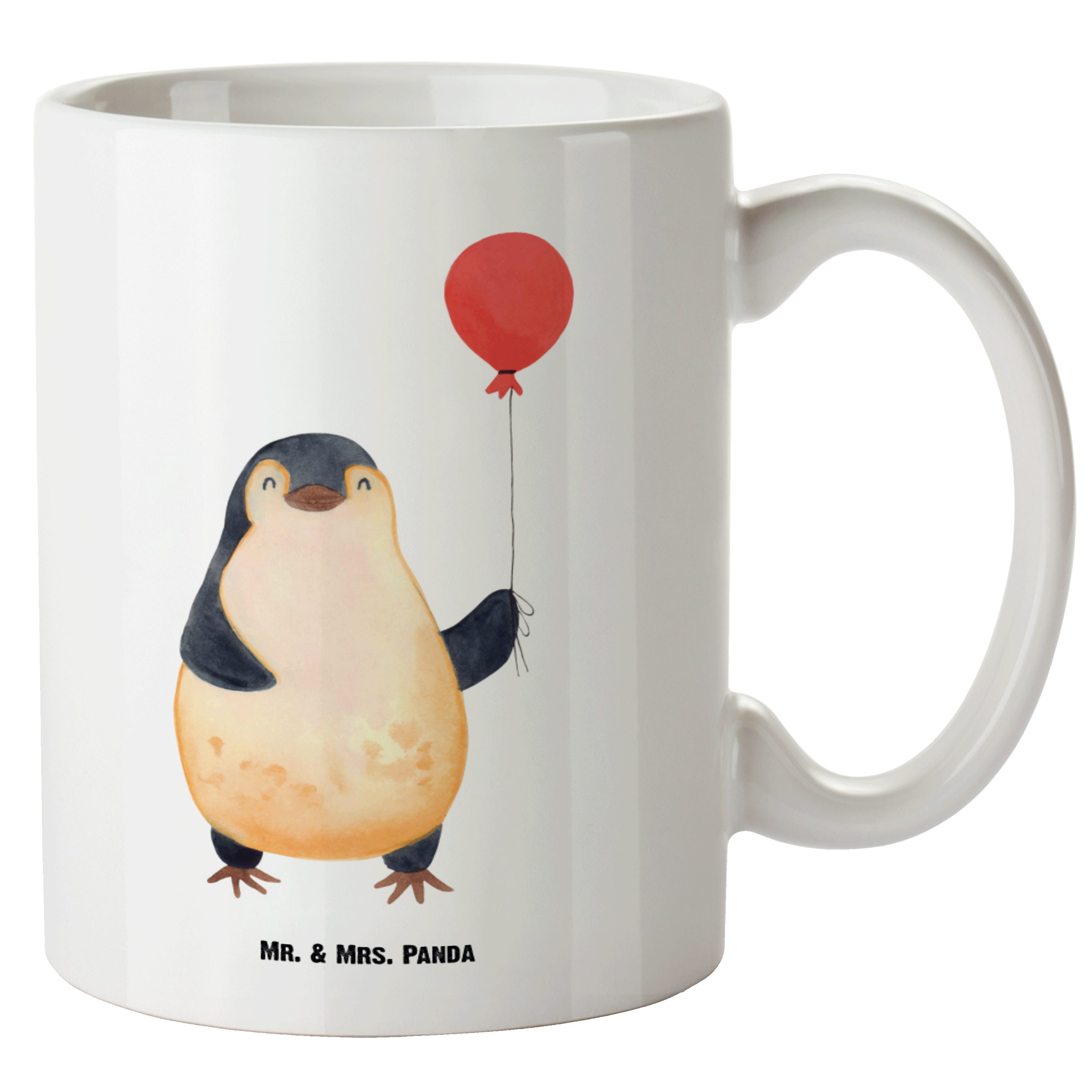 Mr. & Mrs. Panda Tasse Pinguin Luftballon - Weiß - Geschenk, Große Tasse, gute Laune, XL Bec, XL Tasse Keramik