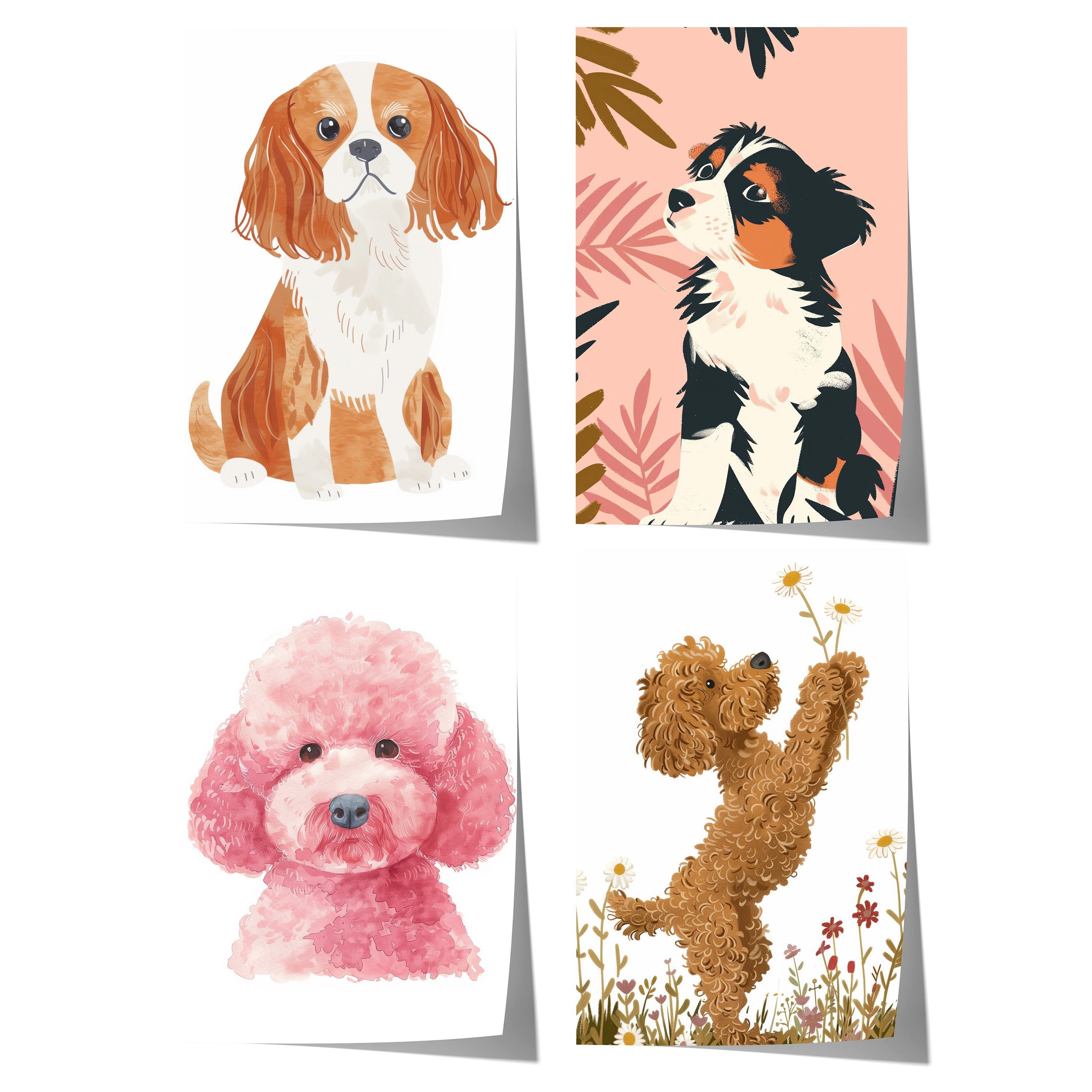 JUSTGOODMOOD Poster Hunde Geschenkidee Niedliche llustration mit Cavalier Welpe und Pudel, C (1 St)