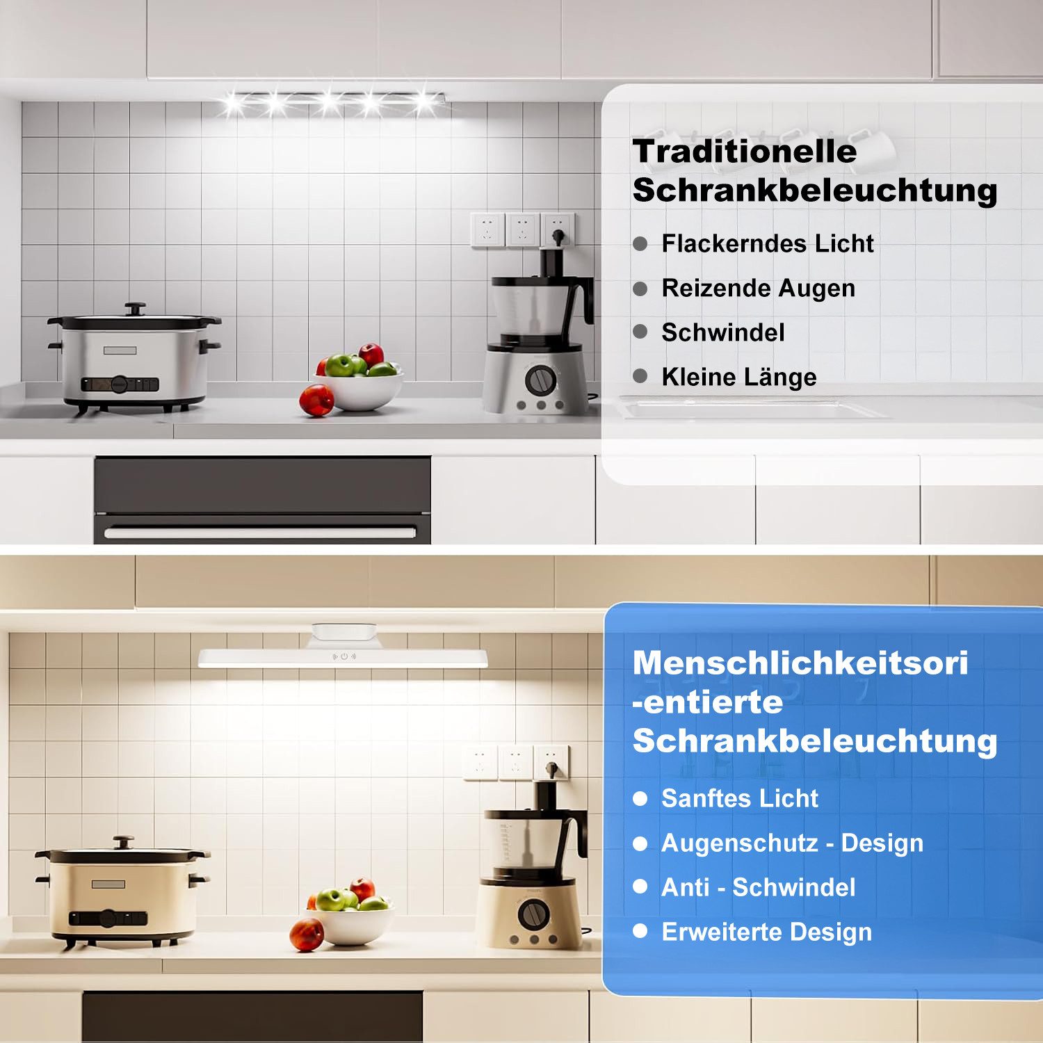 Pdgrid LED Unterbauleuchte 3000 mAh 32 cm Schrankbeleuchtung Kabellos Unterbauleuchte, LED fest integriert, 180° drehbar für Treppenbeleuchtung und Kueche