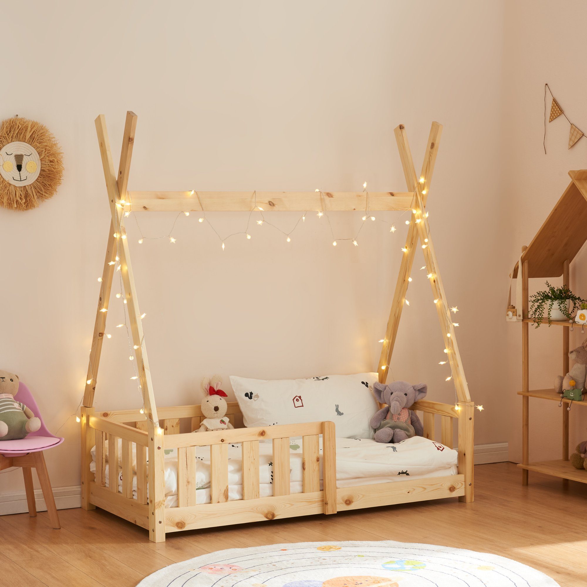 en.casa Kinderbett, »Helsingborg« mit Rausfallschutz Kiefernholz günstig online kaufen