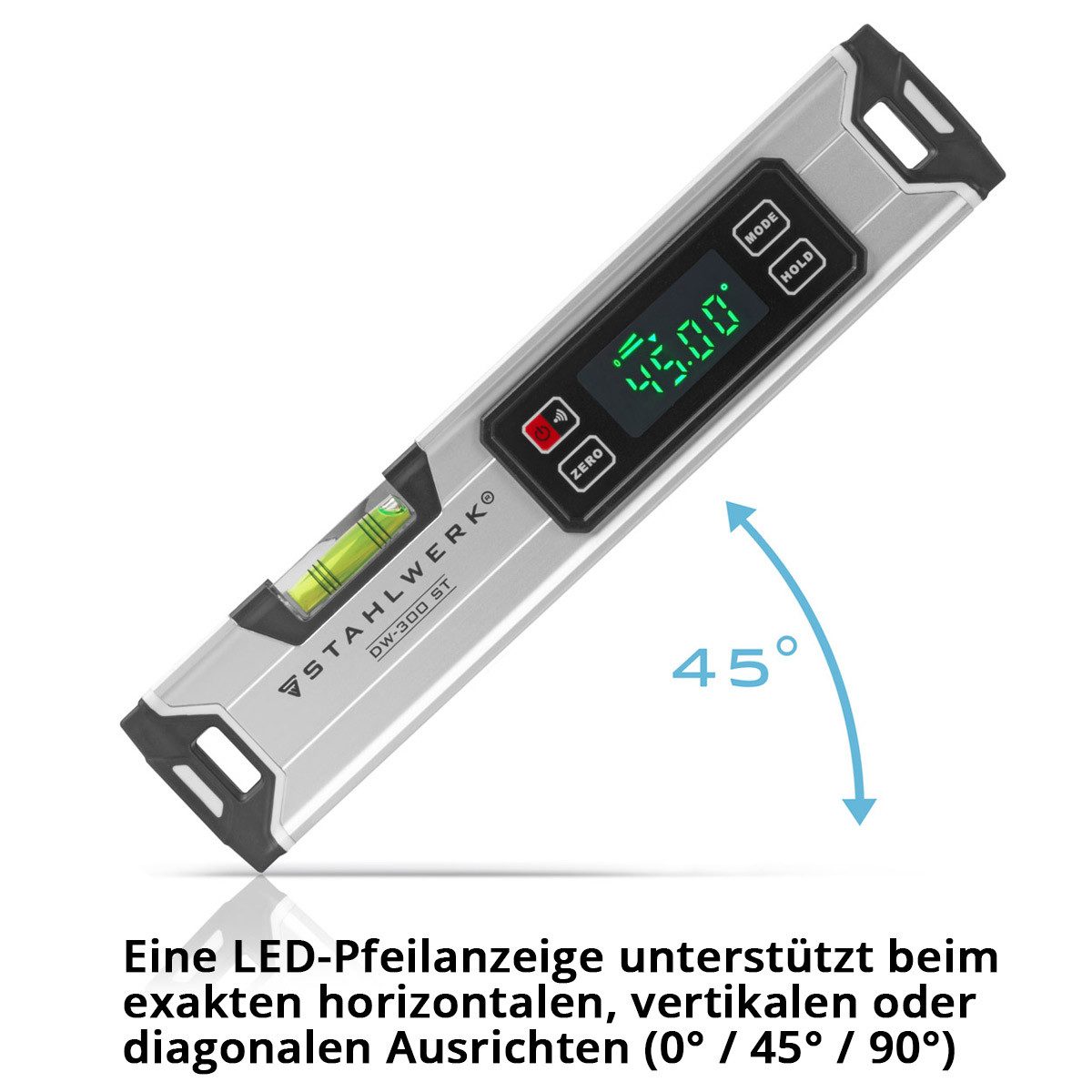 STAHLWERK Wasserwaage Digitale Wasserwaage DW-300 ST aus Aluminium, (Packung, 1 St., Einzelgerät), Digital