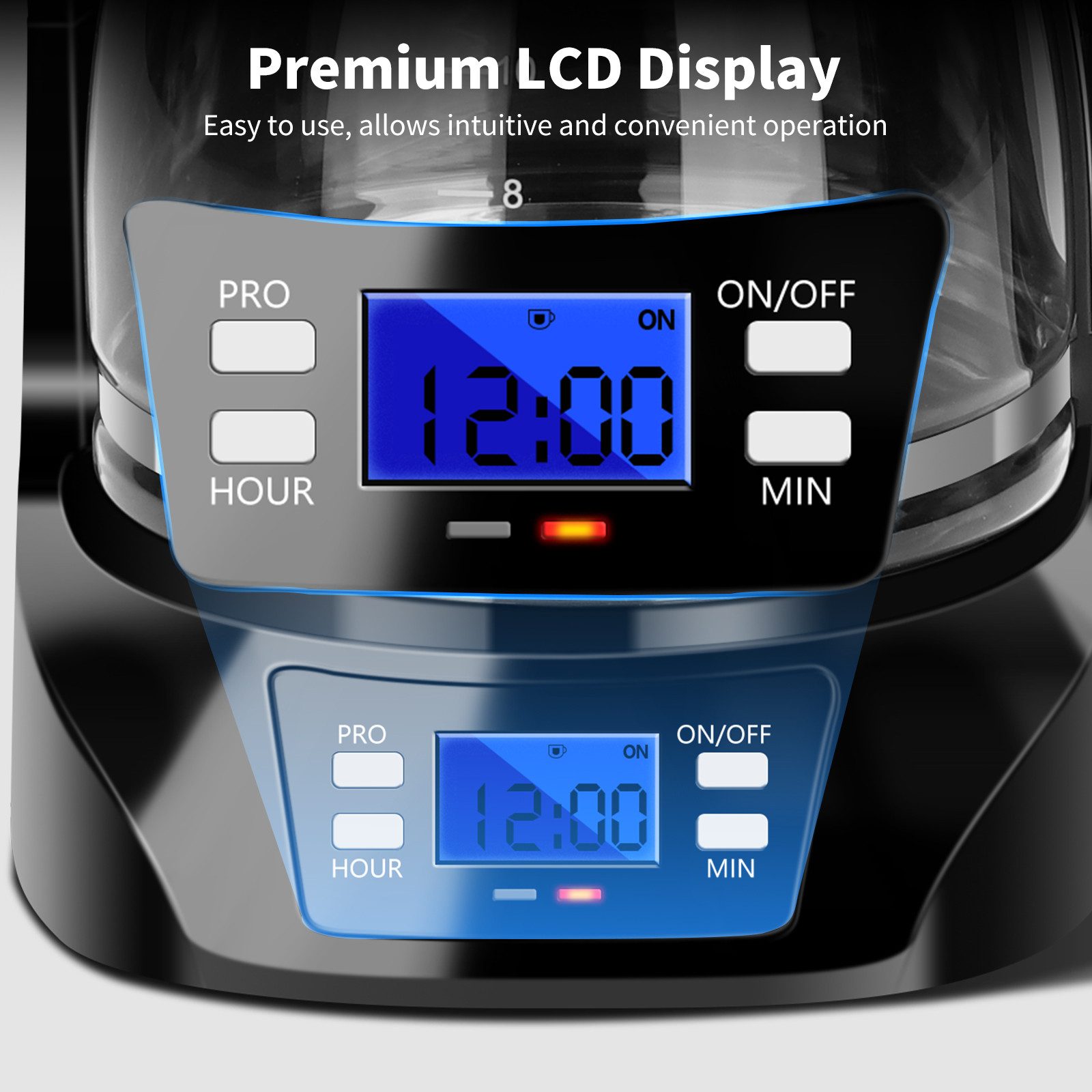 Aigostar Filterkaffeemaschine Digitale FilterKaffeemaschine Edelstahl mit Timer, 1,5L, 800W, 1.5l Kaffeekanne, Korbfilter, Digitale Filterkaffeemaschine mit programmierbarem 24-Stunden-Timer