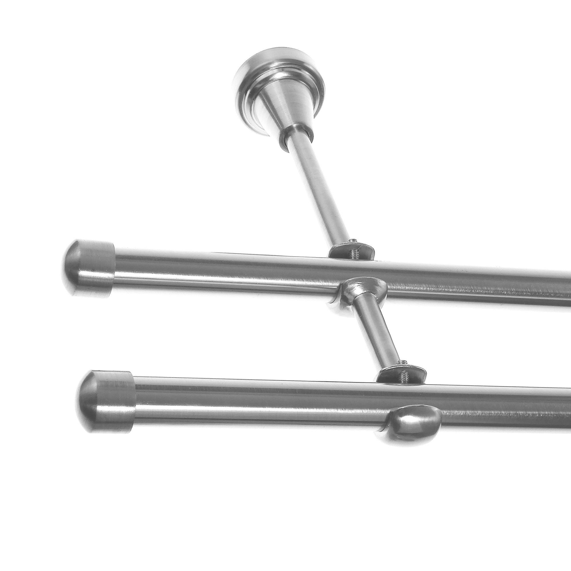 BASIT Gardinenstange Rohr Edelstahloptik 16 mm mit Wandträgern 280 cm E17, Ø 16 mm, 2-läufig, verschraubt, Metall, H24 280 cm E17 Kappe