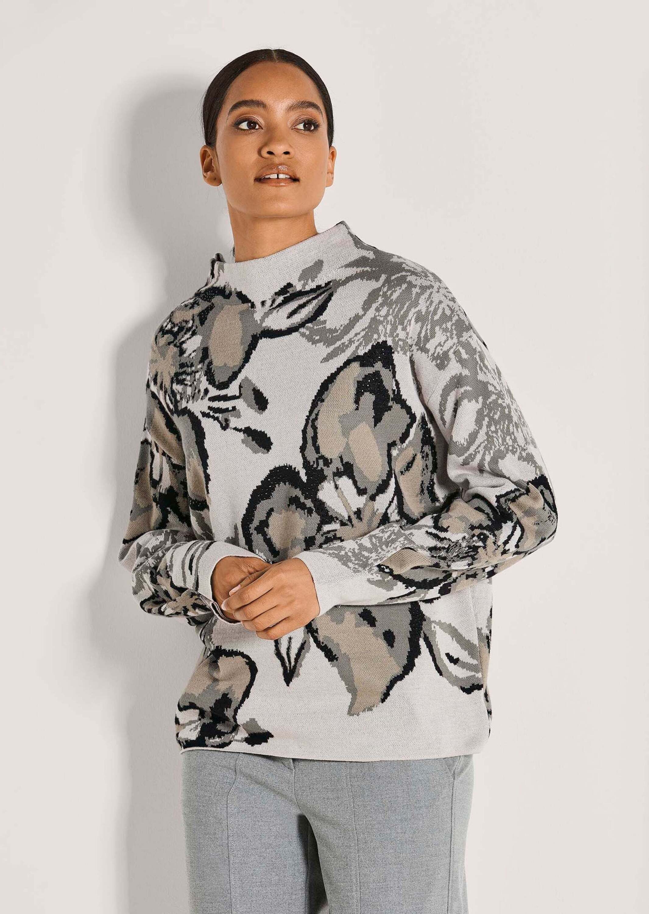Langarmshirt Langarm Pullover mit floralem Muster