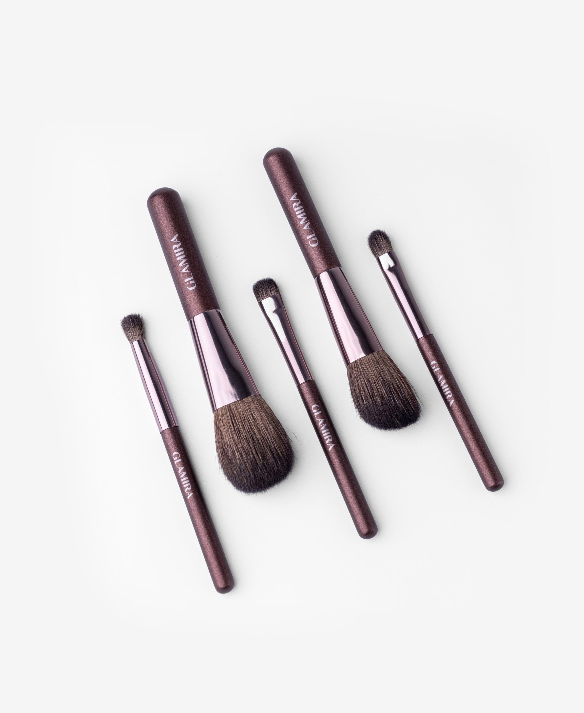 GLAMIRA Kosmetikpinsel-Set Braunes Make-up-Pinselset, 5 tlg., perfekt für Reisen oder schnelle Auffrischungen unterwegs