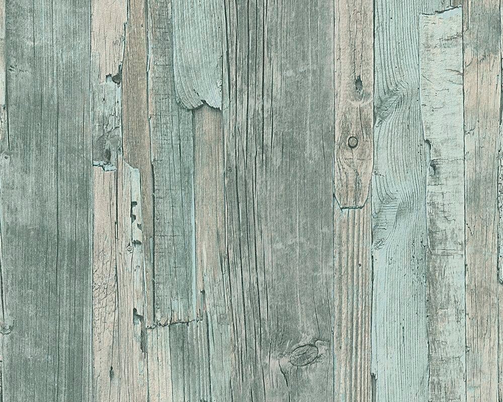 living walls Vliestapete Best of Wood`n Stone 2nd Edition, Holz, Tapete Landhaus türkis | Vliestapeten