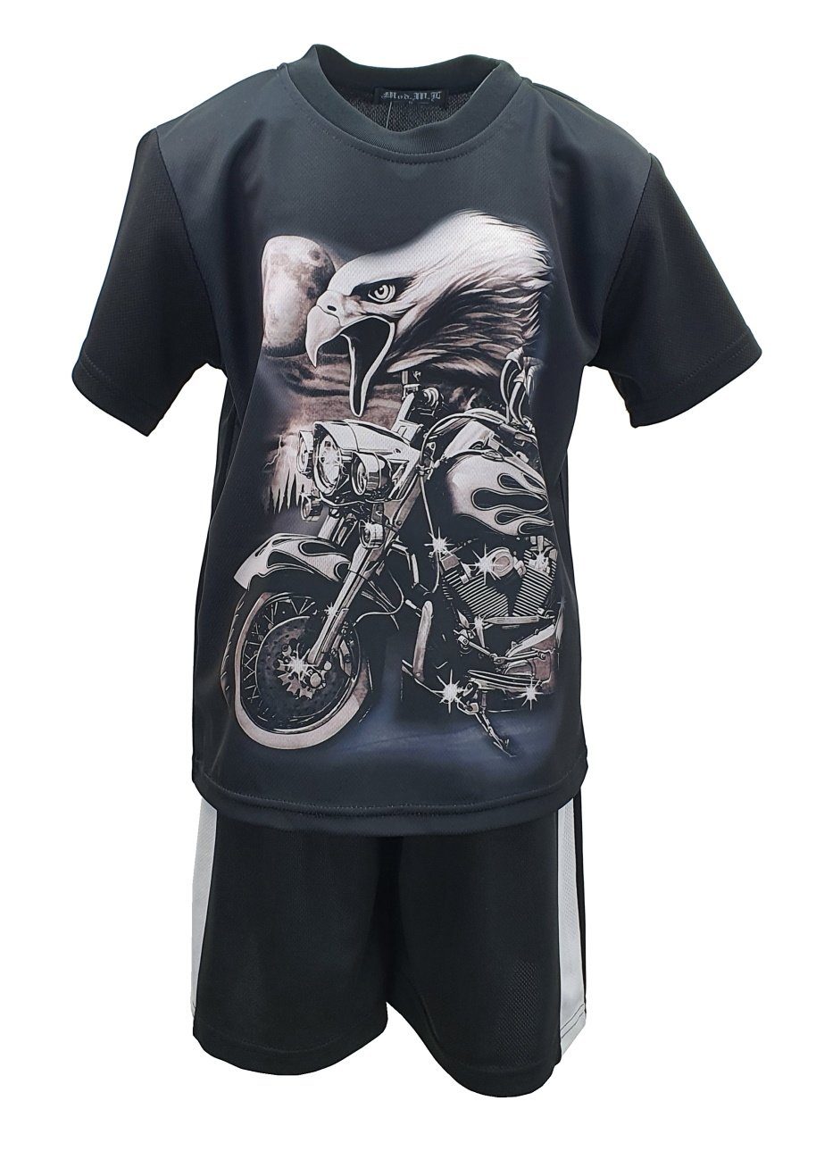 Fashion Boy T-Shirt & Shorts Jungen Sommer Set T-Shirt + Shorts, JS100 Schwarz
